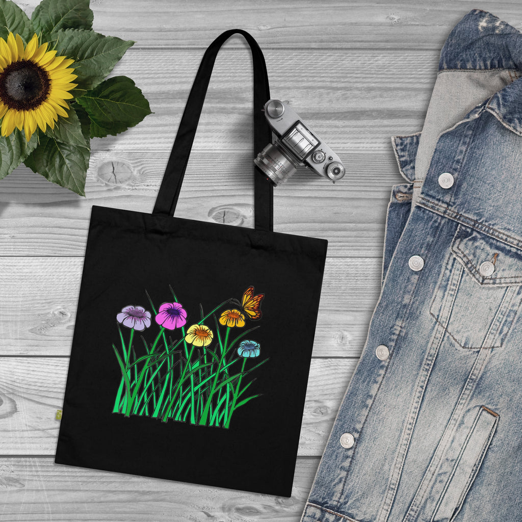 Floral Meadow Tote Bag — Colorful Wildflowers & Butterfly Organic Cotton Tote