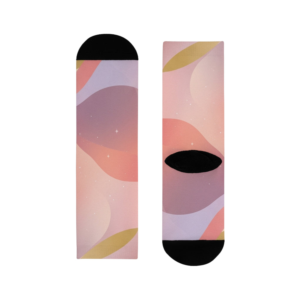 Abstract Pastel Wave Crew Socks — Pink Artistic Sublimation Socks