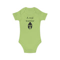 Baby Bodysuit “A Real Warrior” – Infant Onesie with Spartan Helmet Design