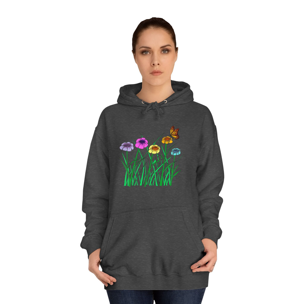 Floral Meadow Hoodie – Colorful Wildflowers & Butterfly Graphic