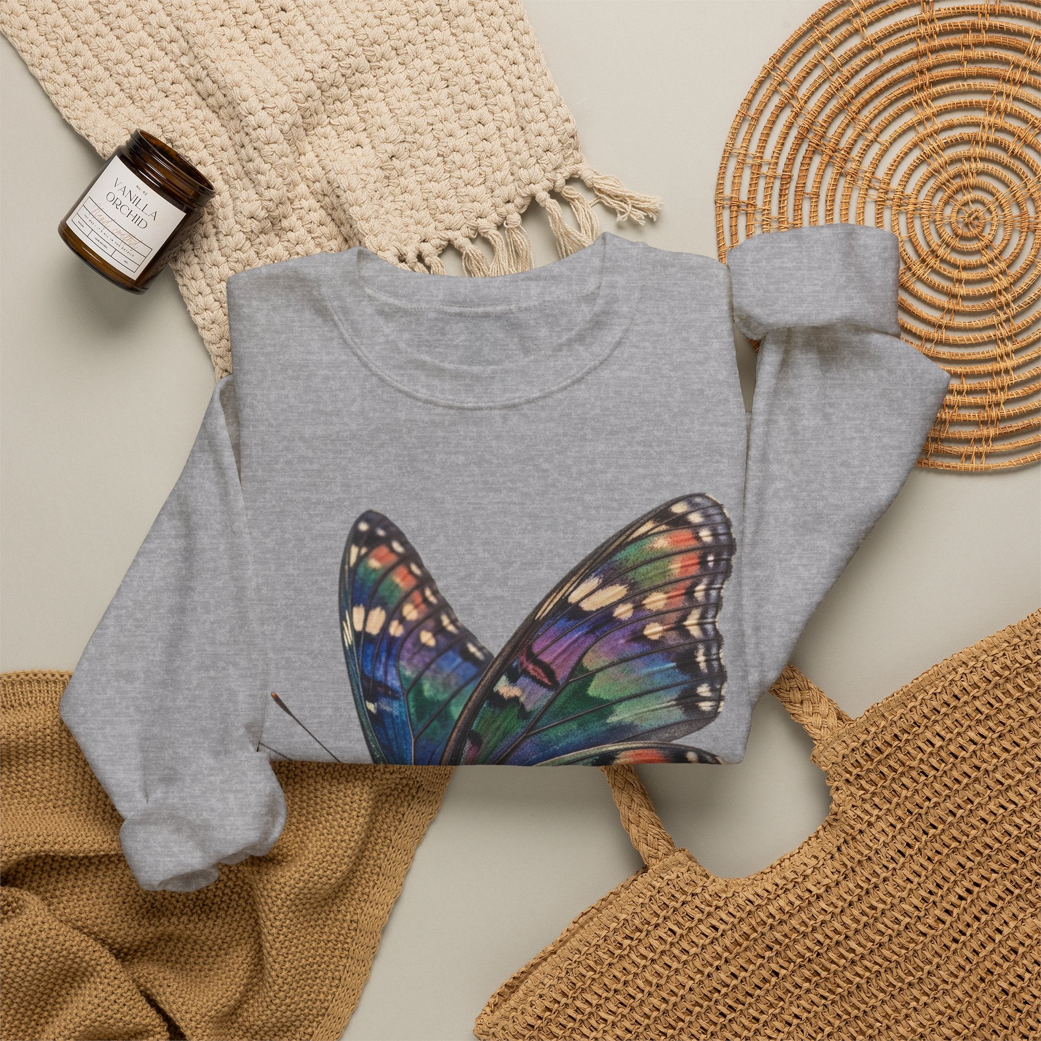 Butterfly Graphic Sweatshirt – Colorful Prism Wings Crewneck