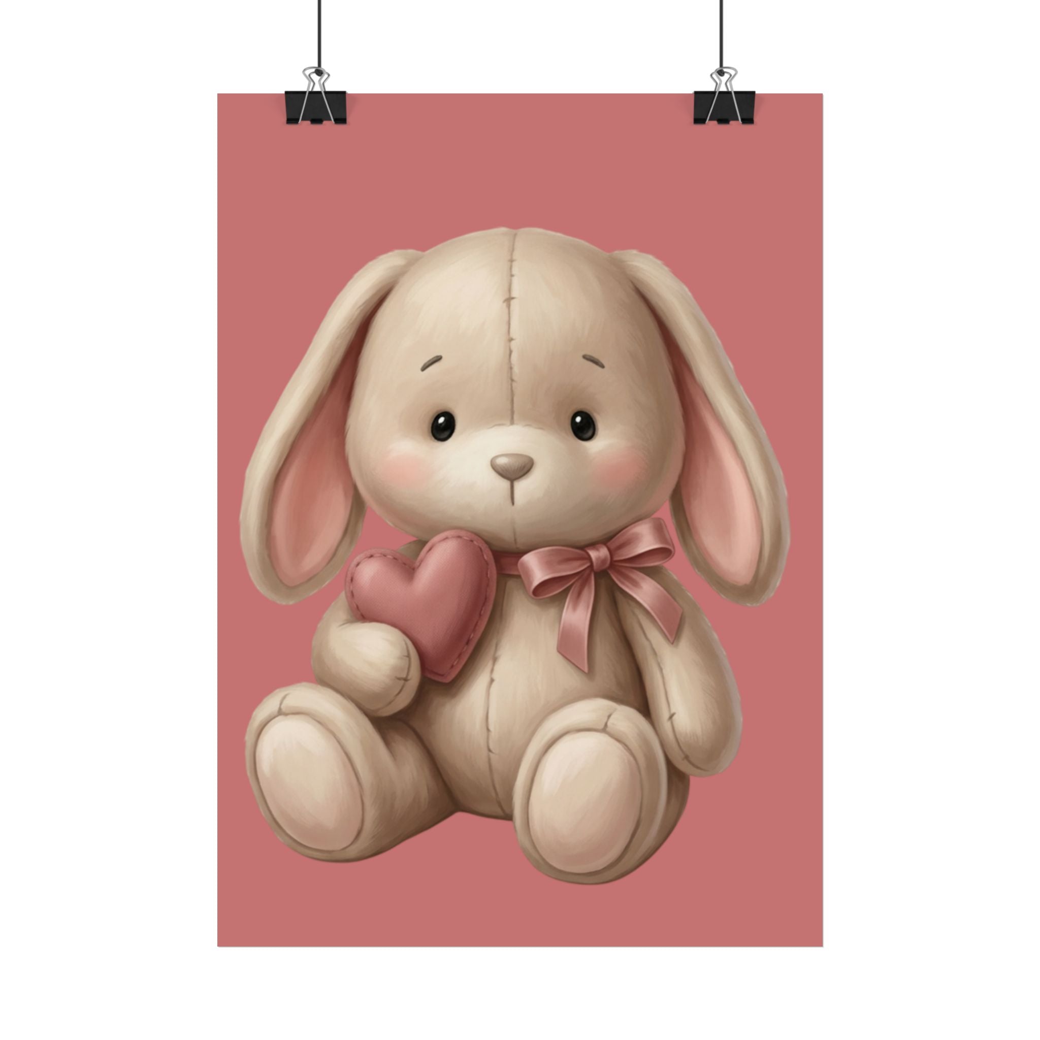 Cute Bunny Heart Poster — Nursery Wall Art for Baby Girl, Soft Pink Plush Rabbit Print