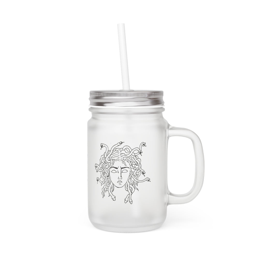 Medusa Mason Jar Tumbler — Frosted Glass Mason Jar with Straw