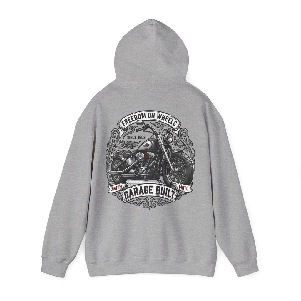 Garage Built Motorcycle Hoodie — Vintage Chopper Design