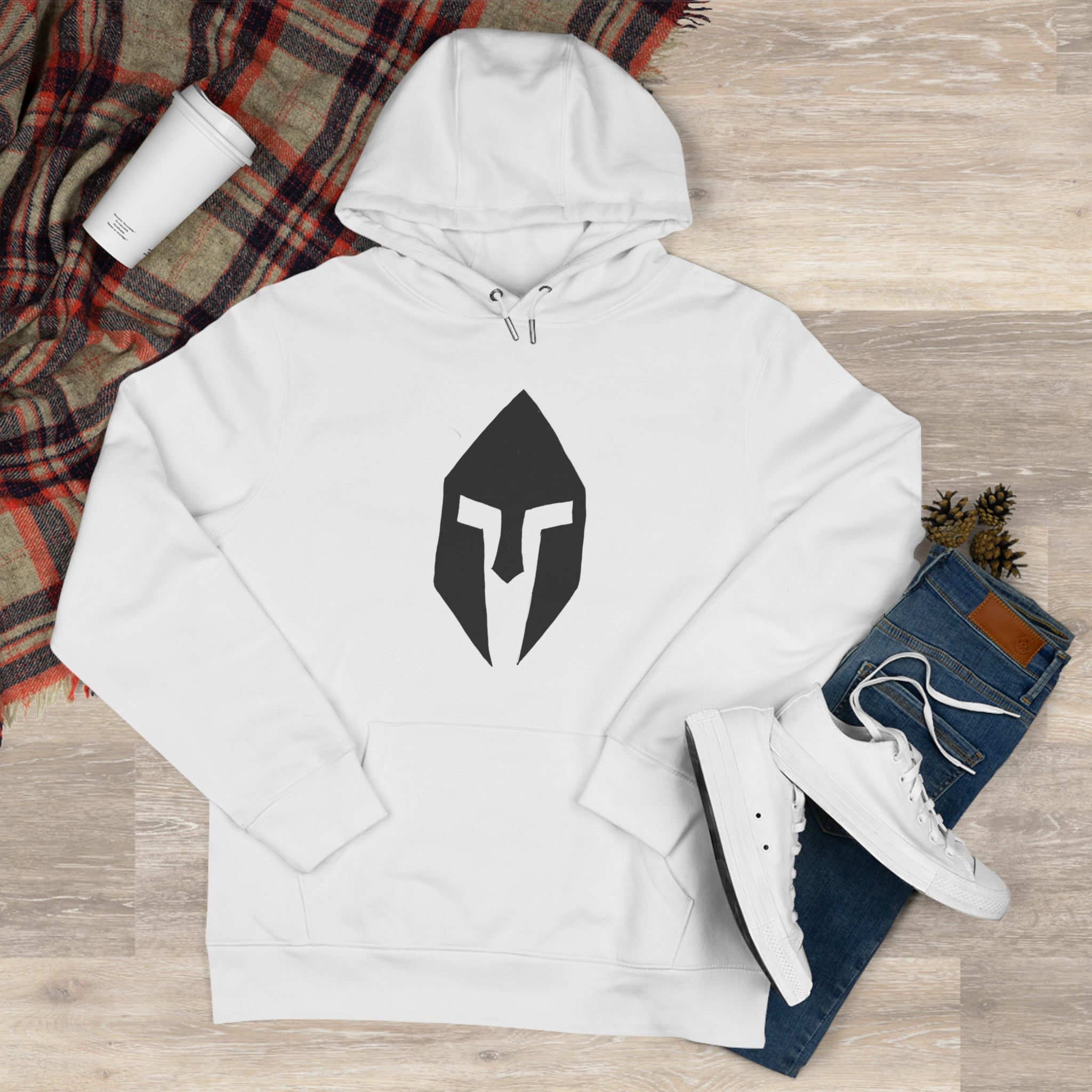 Spartan Helmet Hoodie — Minimal Warrior King Graphic Hooded Sweatshirt