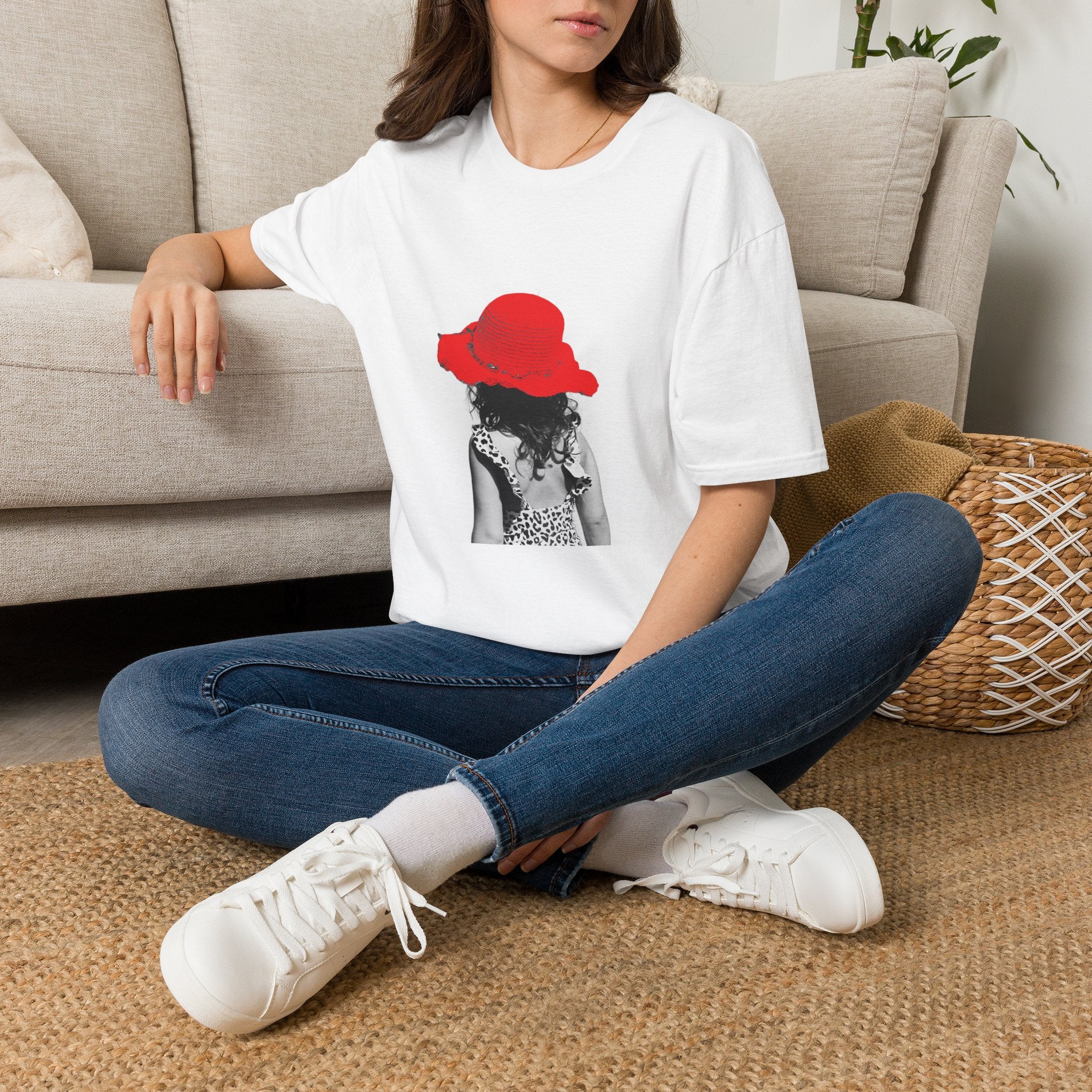 Red Hat Silhouette T-Shirt — Retro Chic Beach Vibes