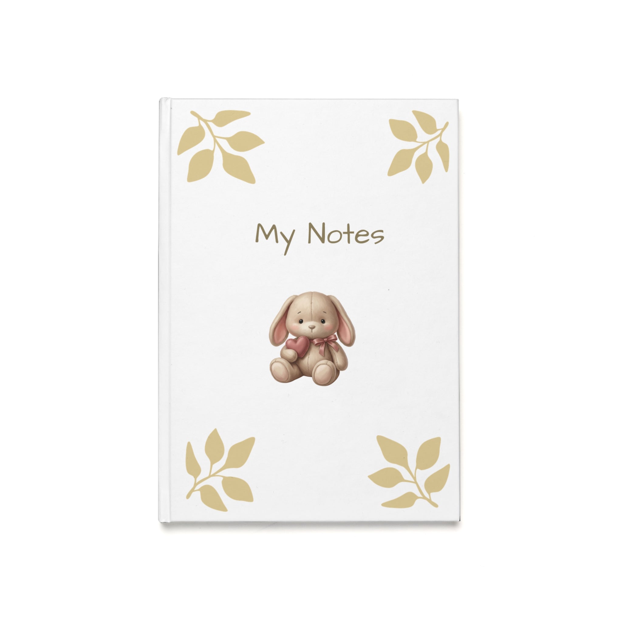 A5 Hardcover Journal — "My Notes" Floral Leaf Design, Elegant Gold Corner Notebook