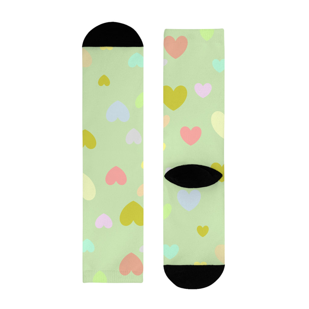 Pastel Heart Crew Socks — Cute Sublimation Socks for Women & Teens