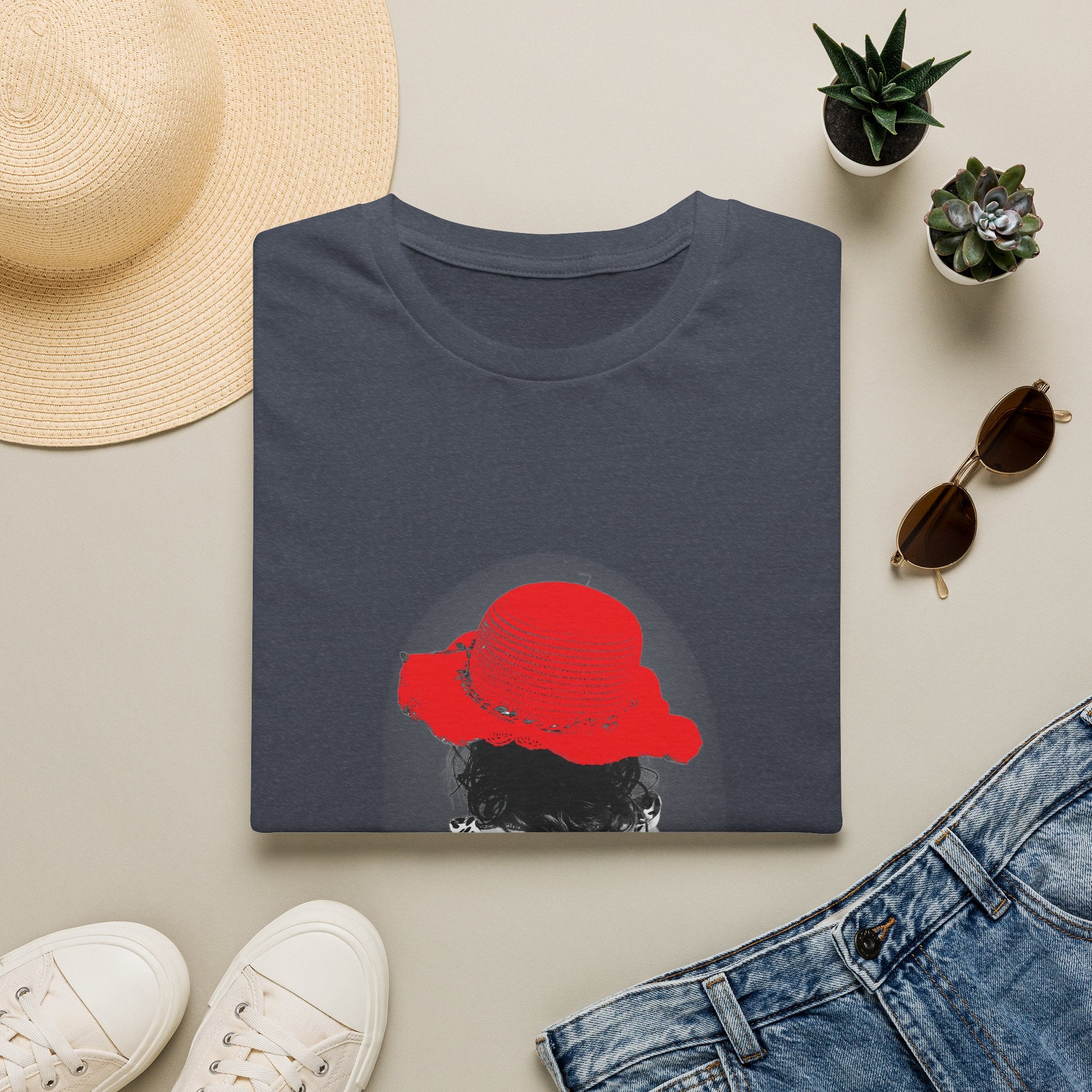 Red Hat Silhouette T-Shirt — Retro Chic Beach Vibes