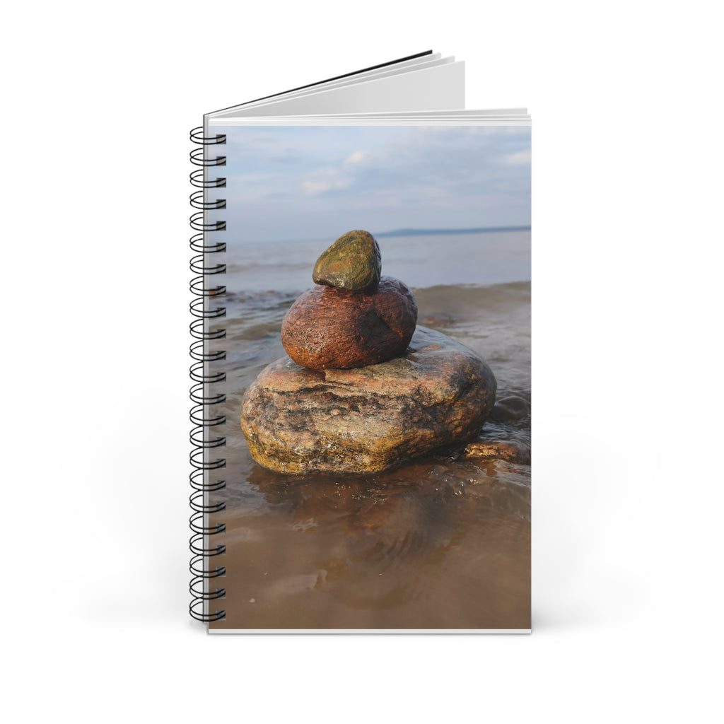 Rock Stack Spiral Journal — Coastal Beach Photography Notebook for Mindful Journaling