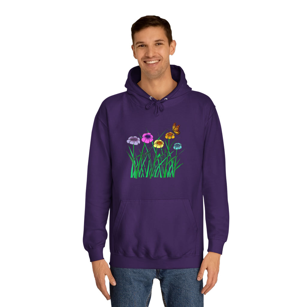 Floral Meadow Hoodie – Colorful Wildflowers & Butterfly Graphic