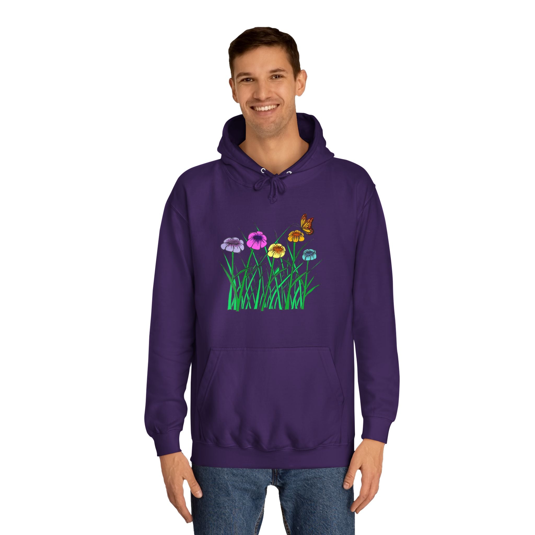 Floral Meadow Hoodie – Colorful Wildflowers & Butterfly Graphic