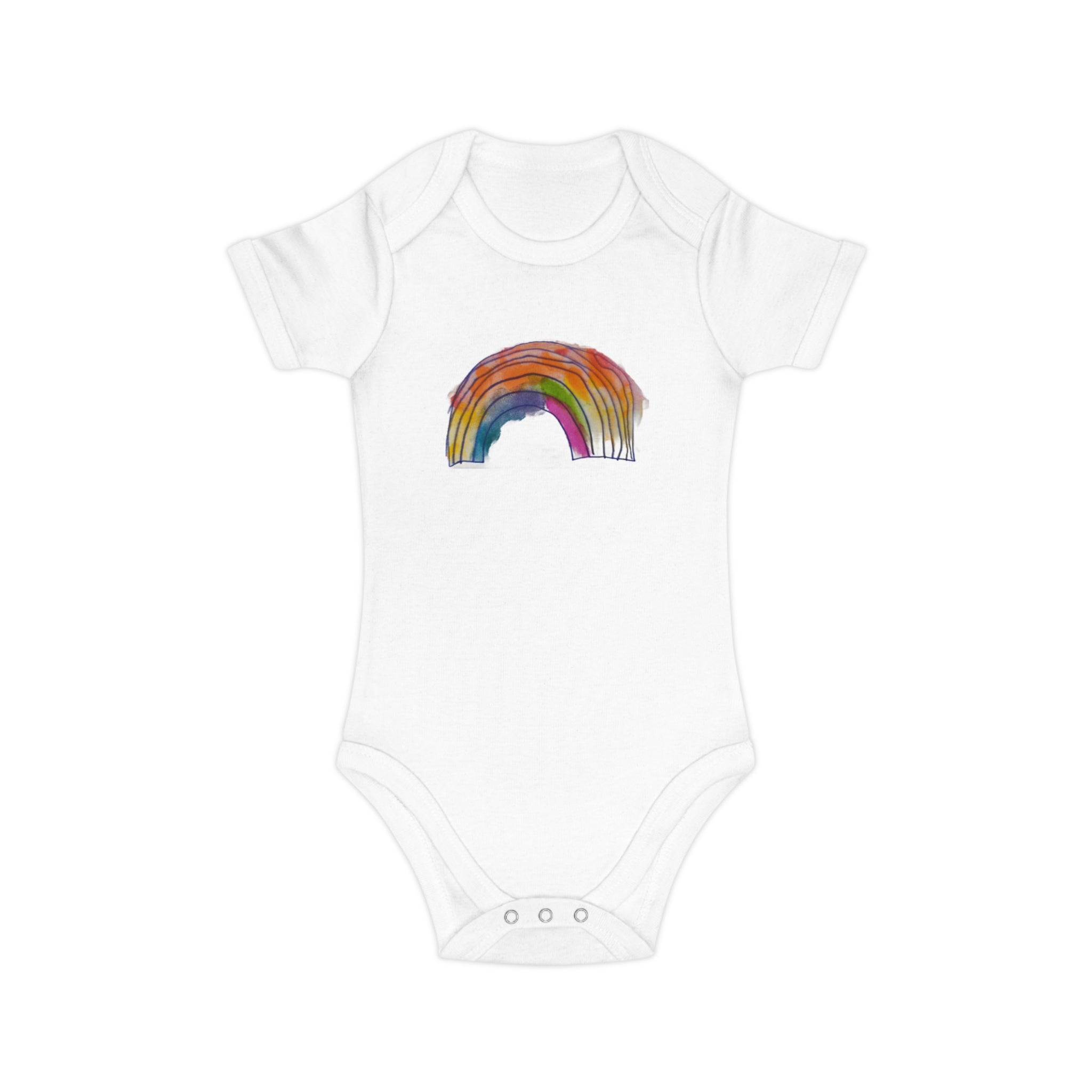 Baby Bodysuit with Watercolor Rainbow – Combed Cotton Infant One-Piece