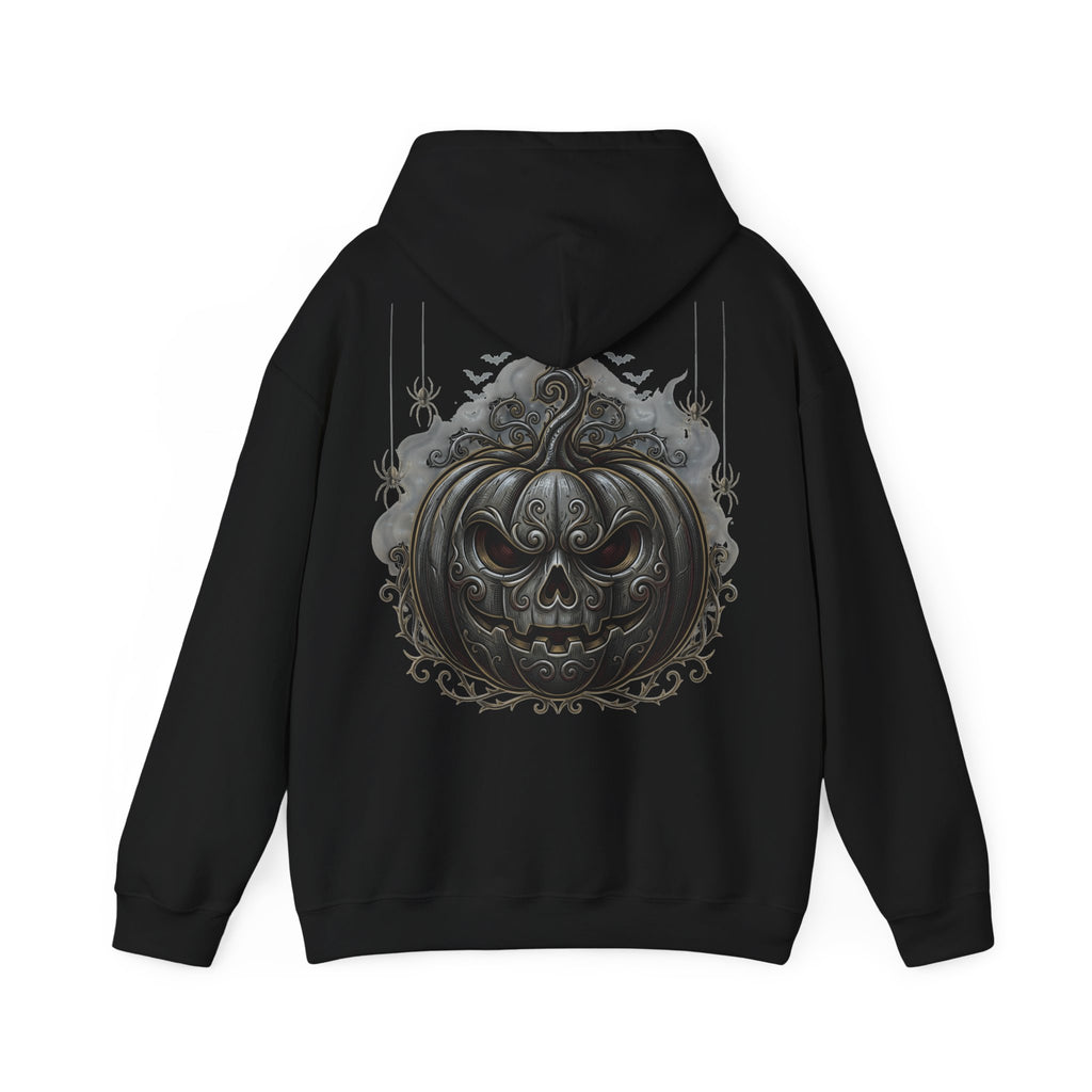 Halloween Gothic Pumpkin Hoodie — Black Ornate Jack-O'-Lantern Back Print