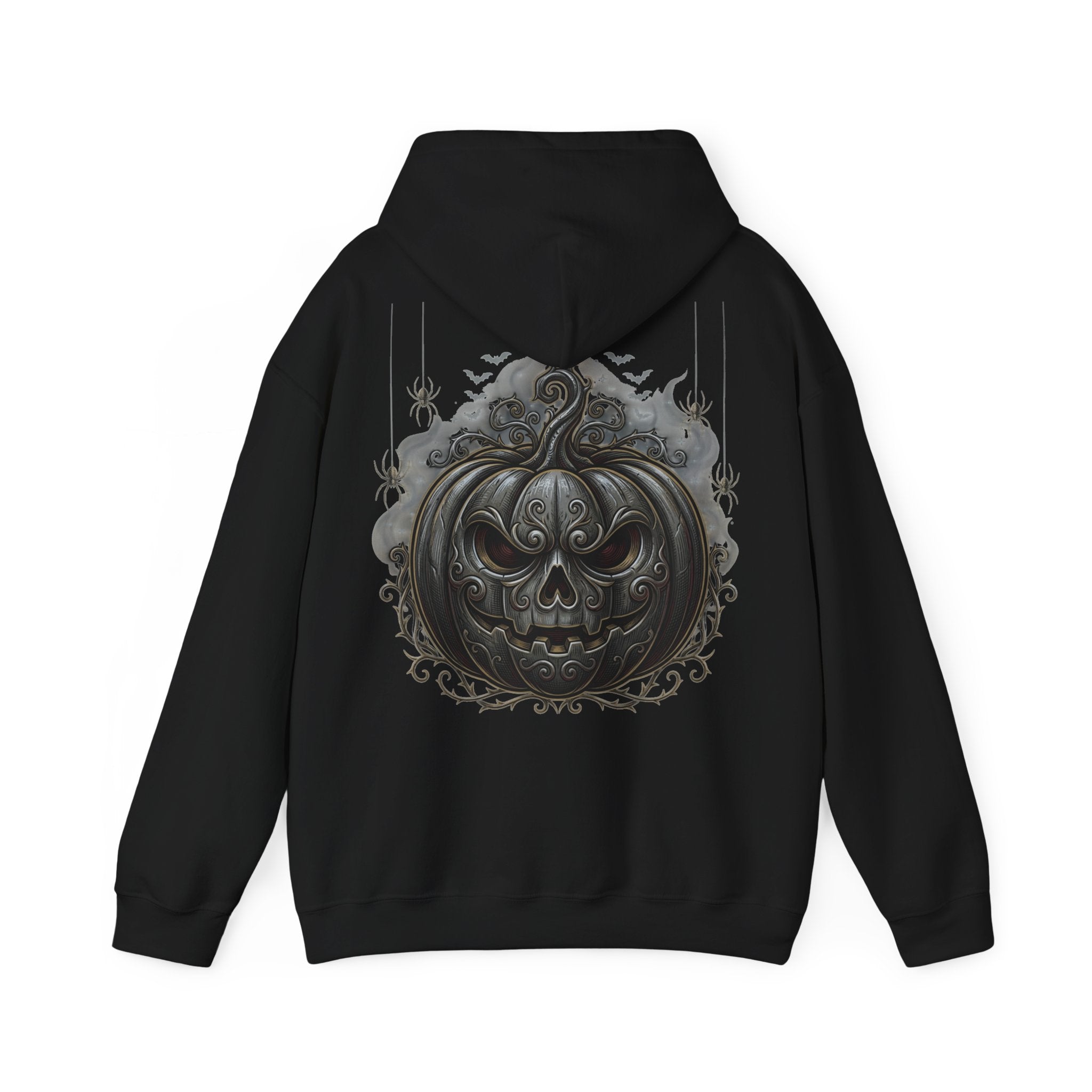Halloween Gothic Pumpkin Hoodie — Black Ornate Jack-O'-Lantern Back Print