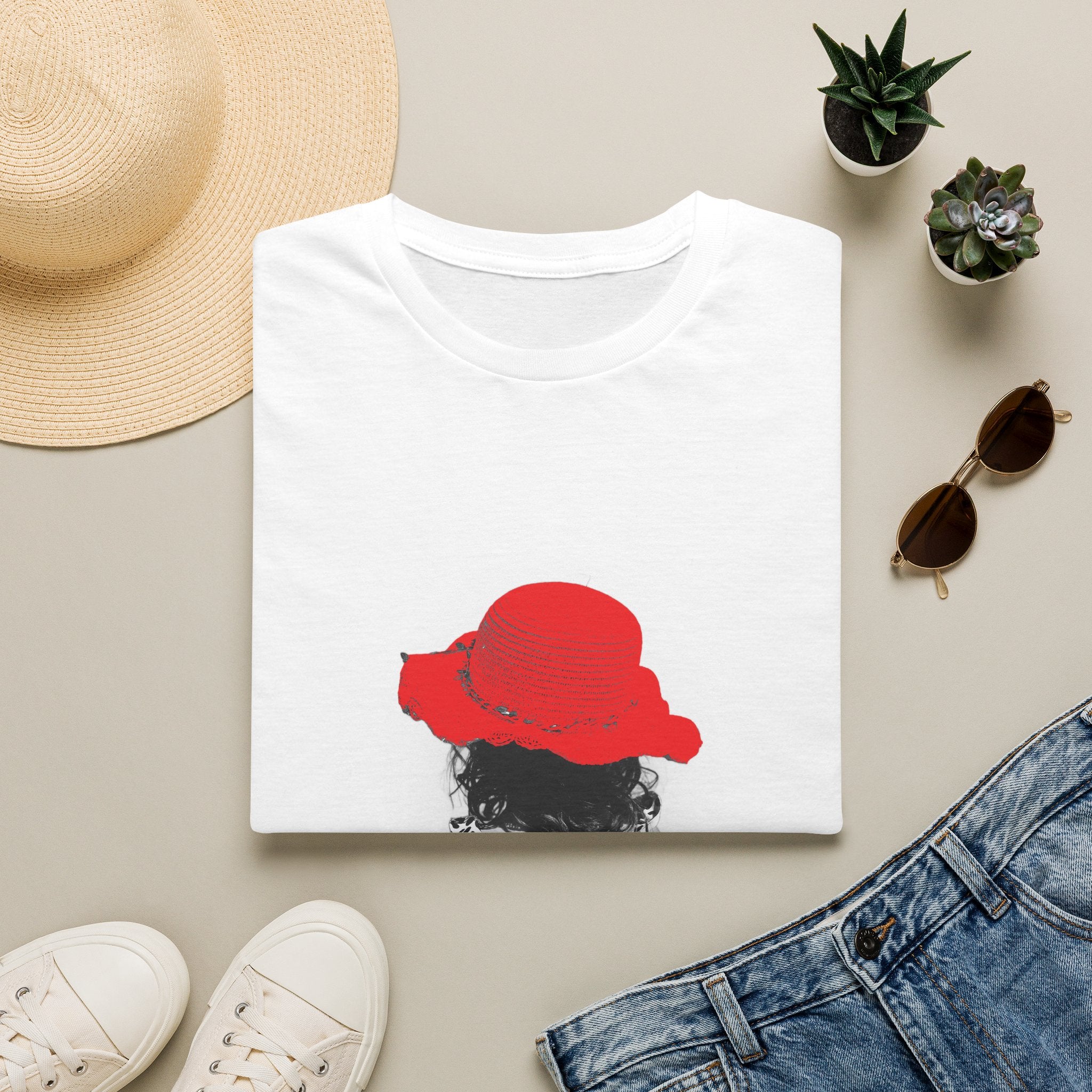 Red Hat Silhouette T-Shirt — Retro Chic Beach Vibes