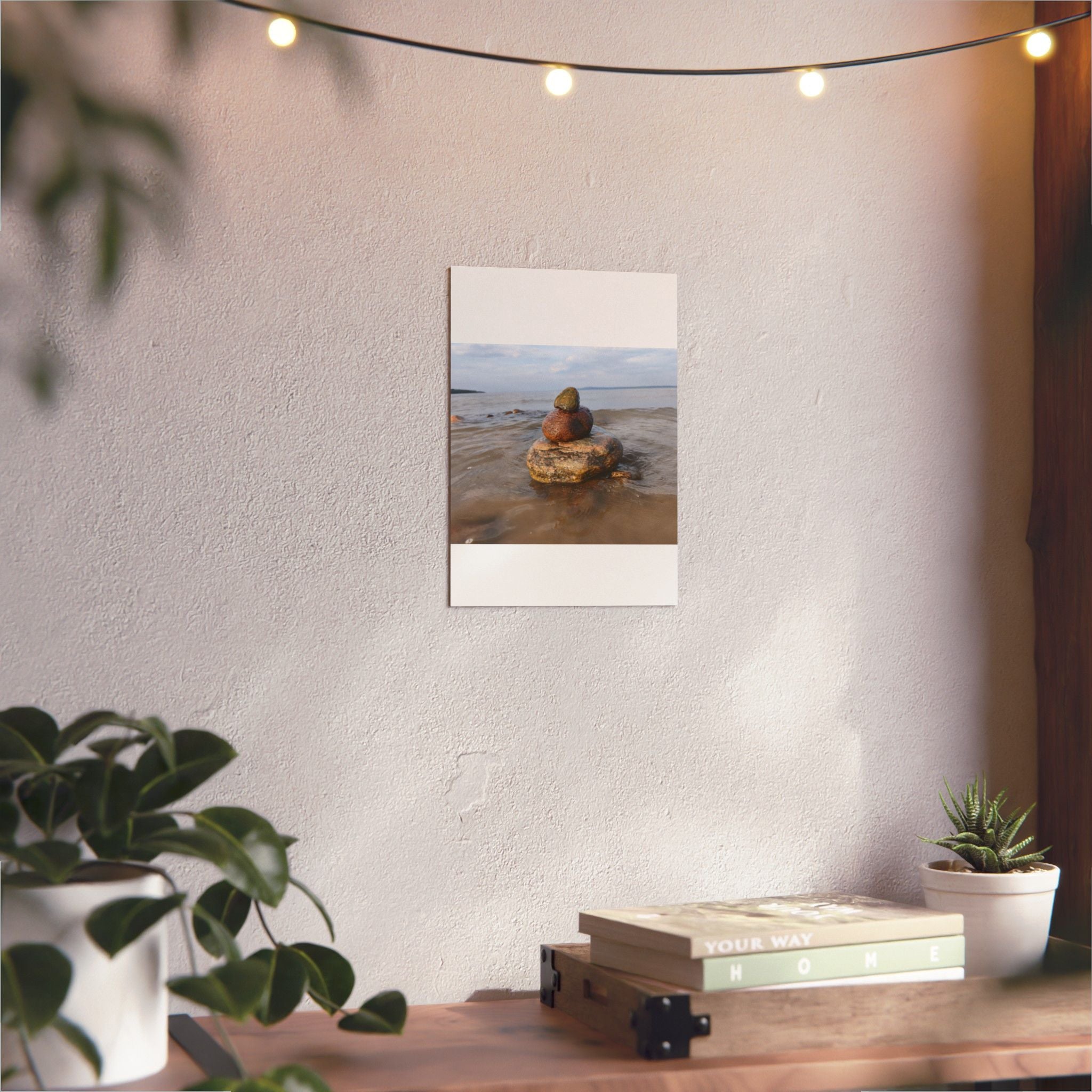Stacked Beach Rocks Aluminum Panel Wall Art — Serene Coastal Zen Photo Print