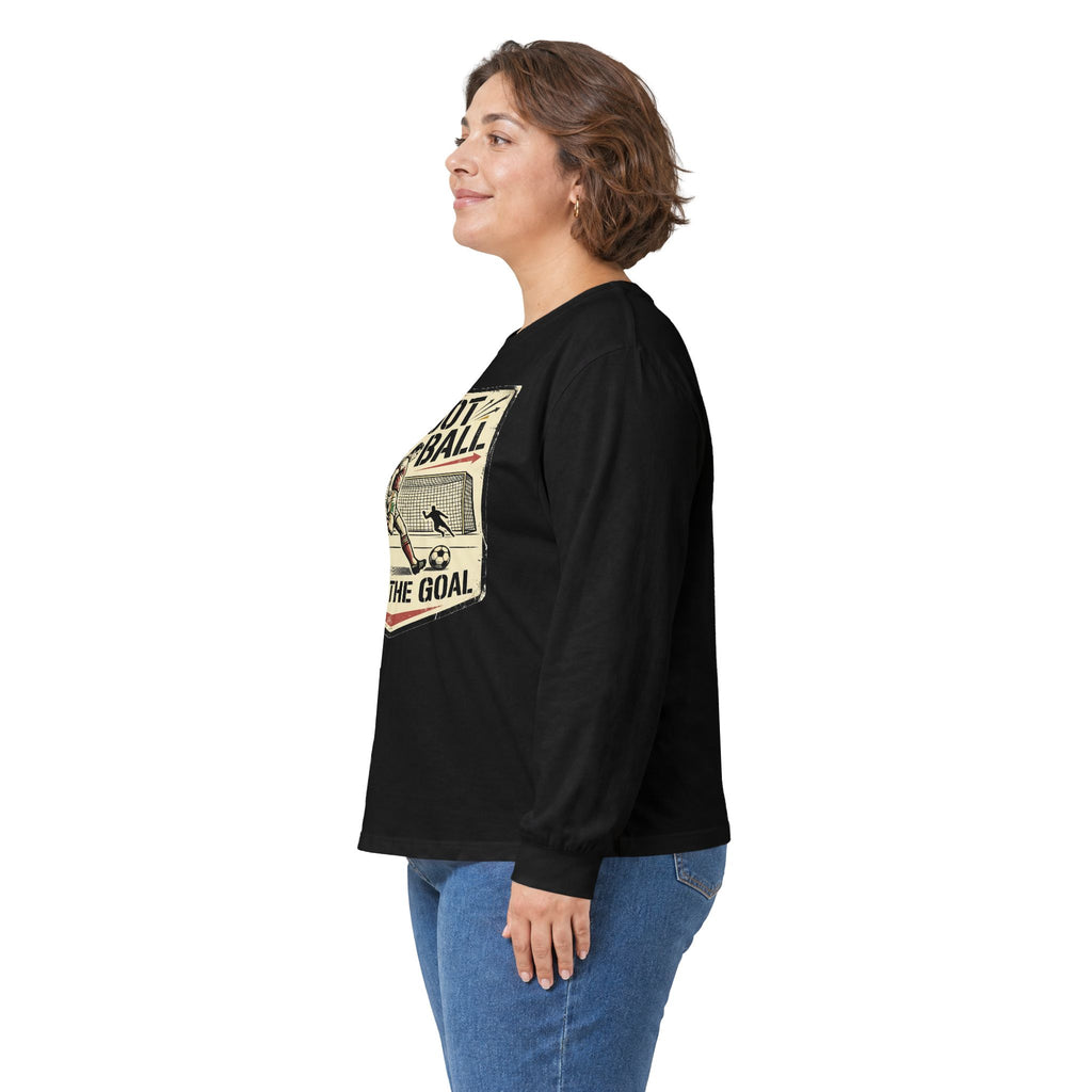 Shoot the Ball Soccer Long Sleeve Tee — Make the Goal Vintage Graphic