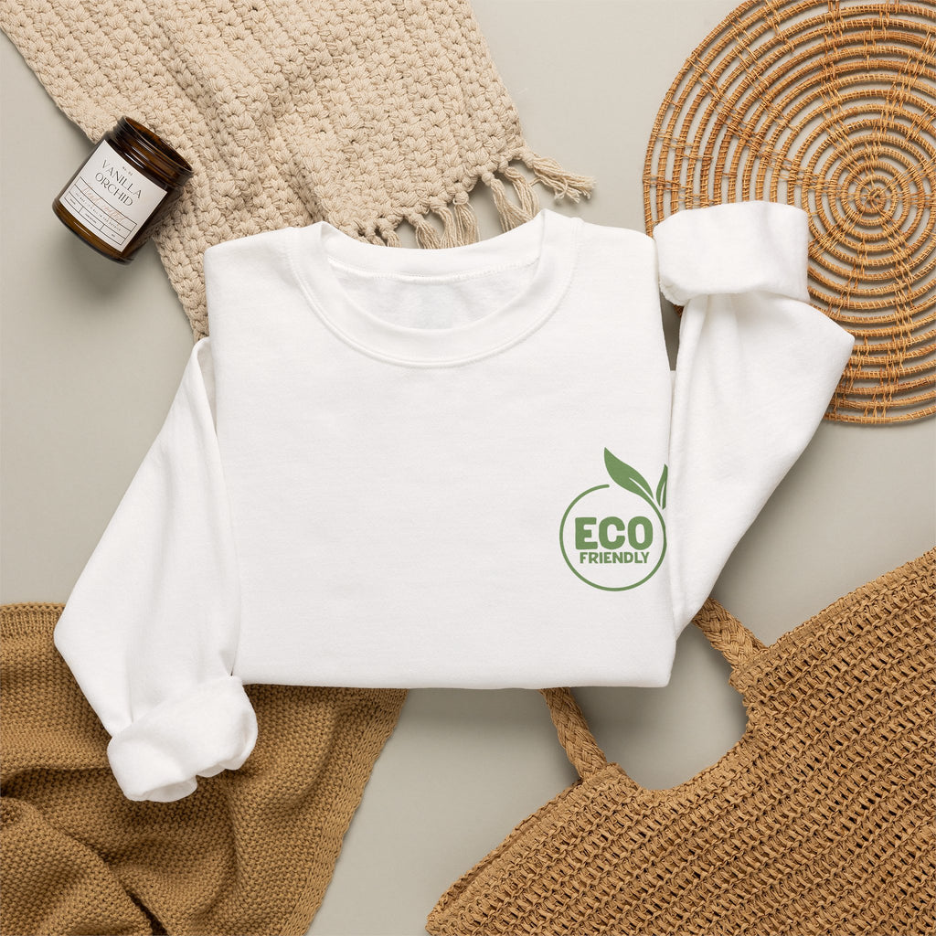 Eco Friendly Crewneck Sweatshirt — Small Green "ECO friendly" Logo