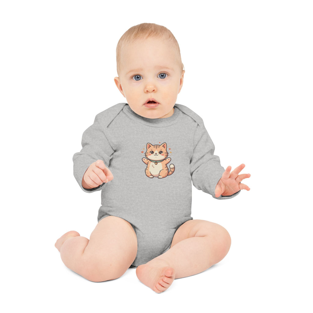 Baby Bodysuit — Cute Kawaii Ginger Cat Illustration Long-Sleeve Organic Onesie