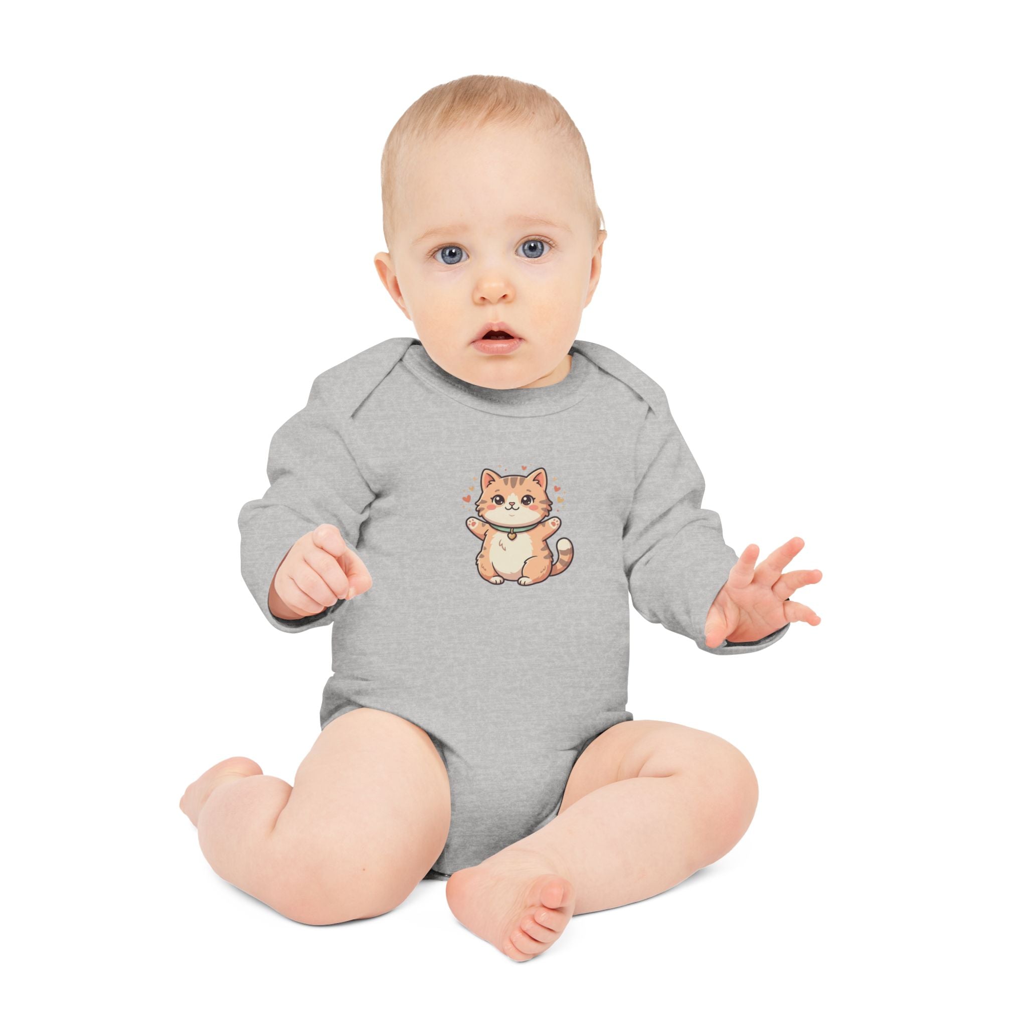 Baby Bodysuit — Cute Kawaii Ginger Cat Illustration Long-Sleeve Organic Onesie