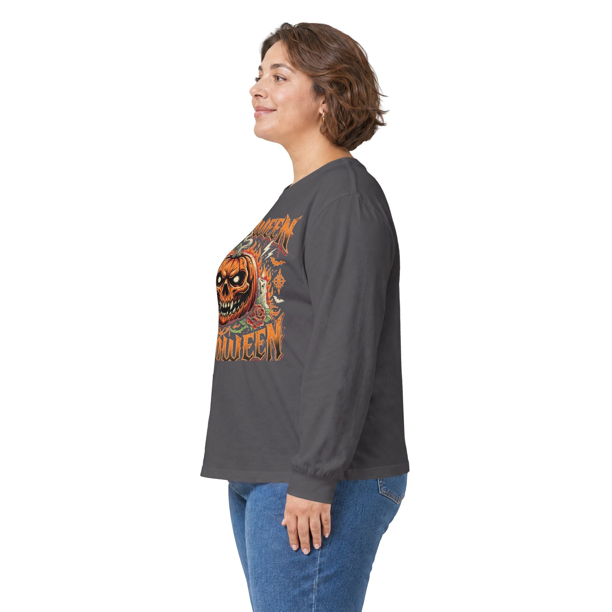 Halloween Pumpkin Long Sleeve Tee — Retro Scary Jack-O'-Lantern Graphic
