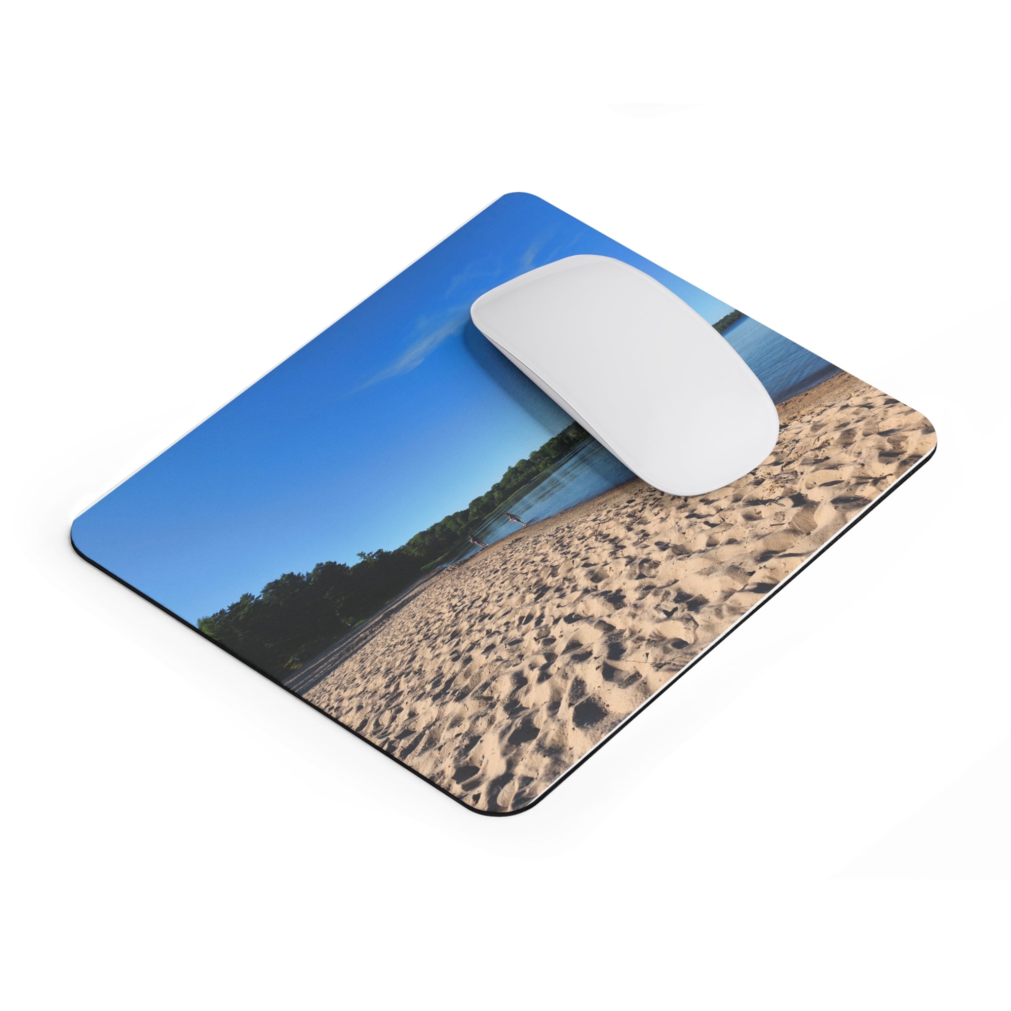 Beach Scene Mouse Pad — Calm Lakeside Sandscape Desk Mat