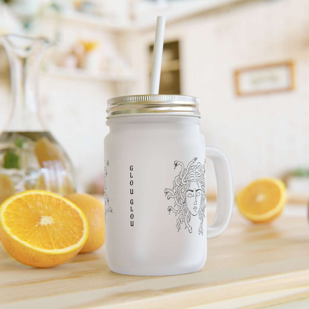 Medusa Mason Jar Tumbler — Frosted Glass Mason Jar with Straw