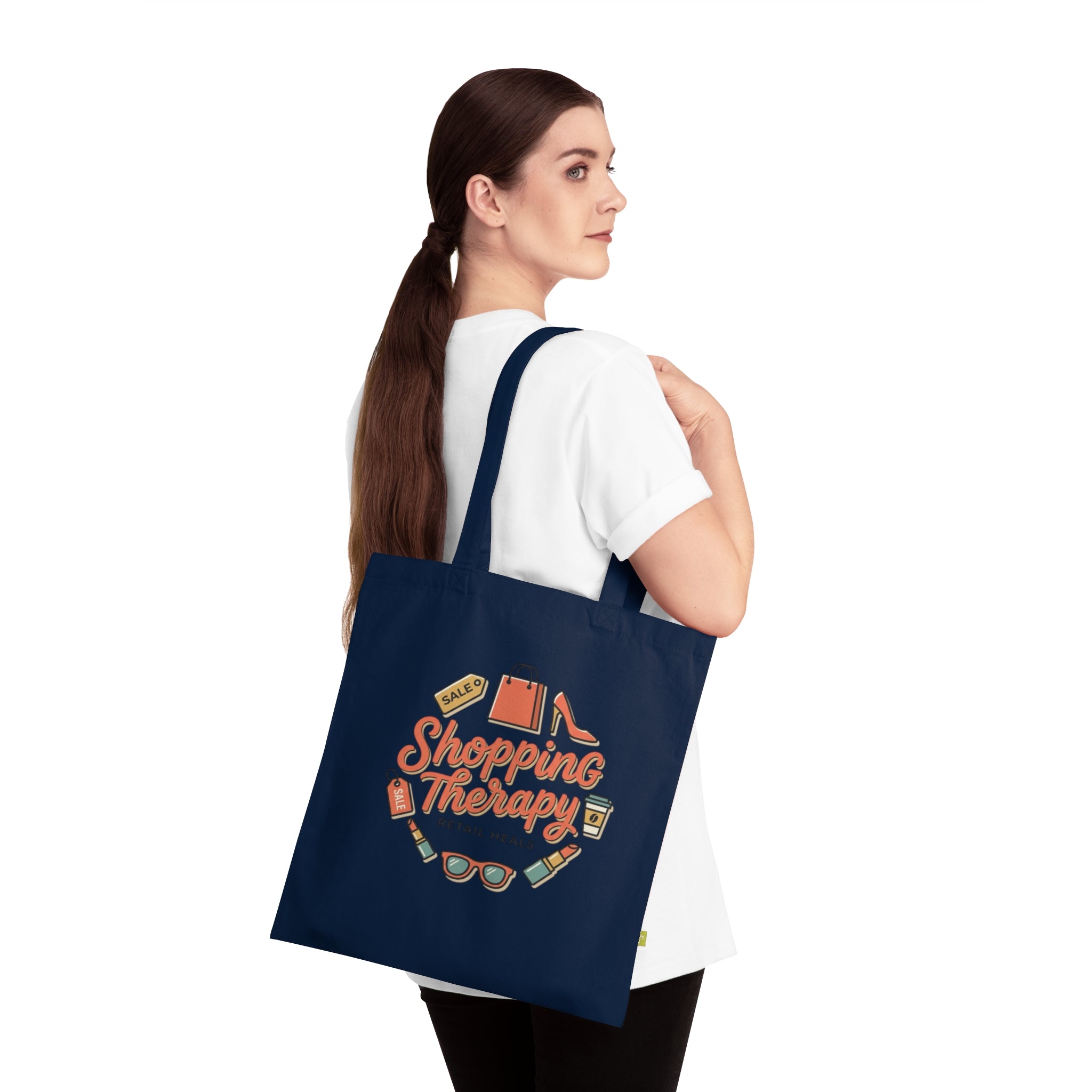 Shopping Therapy Organic Tote Bag — Retro Fashion Graphic Tote