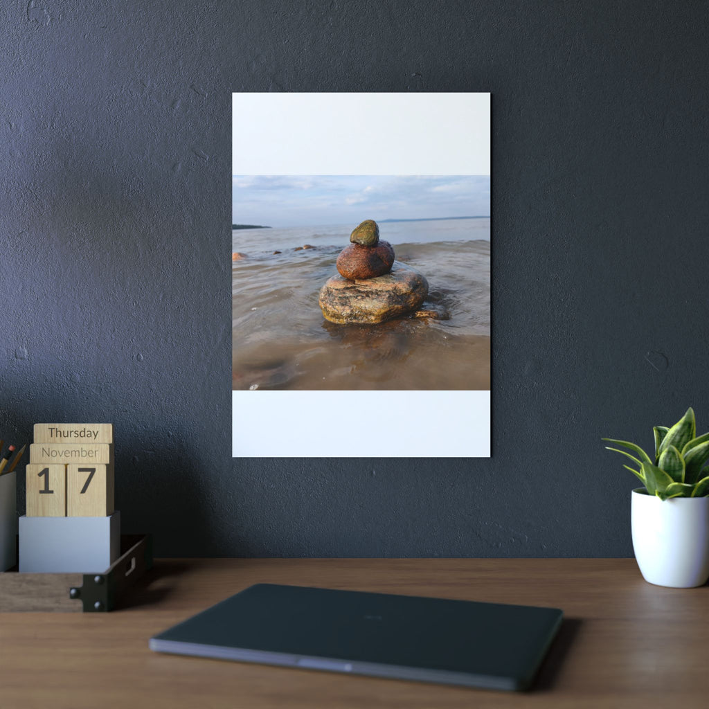 Stacked Beach Rocks Aluminum Panel Wall Art — Serene Coastal Zen Photo Print
