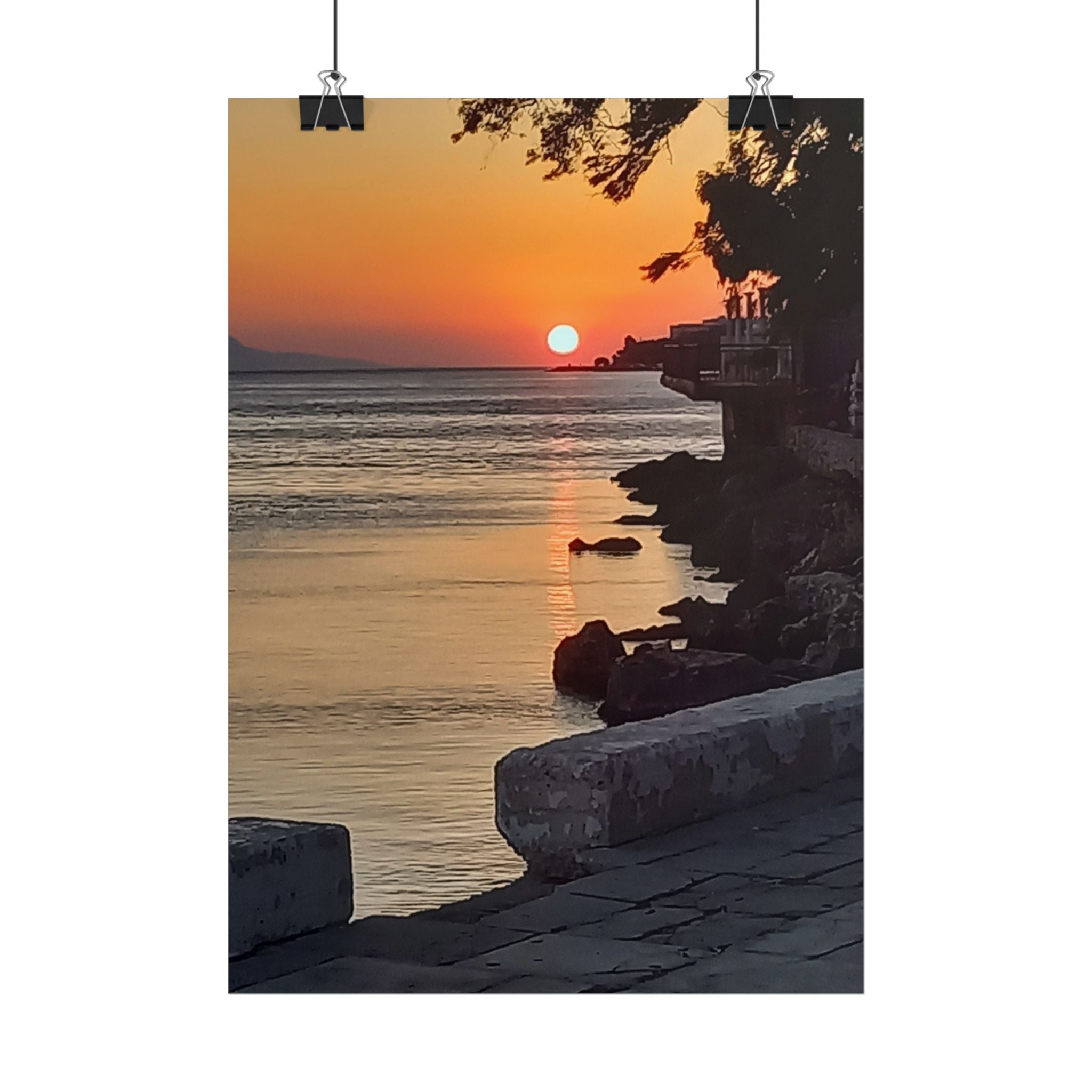 Sunset Seafront Poster — Mediterranean Coastal Sunset Wall Art