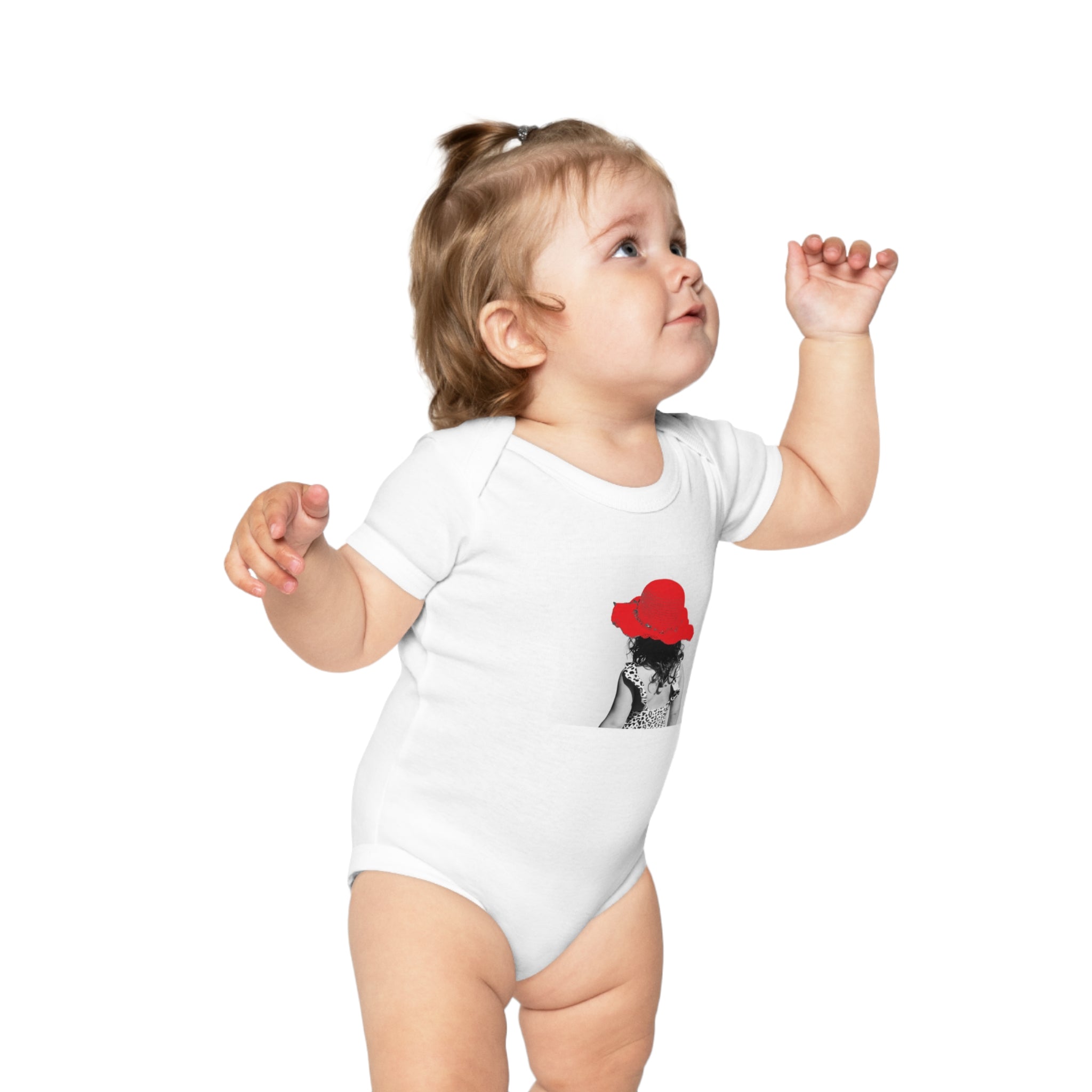 Red Hat Baby Bodysuit — Cute Minimalist Infant One-Piece with Red Hat Graphic