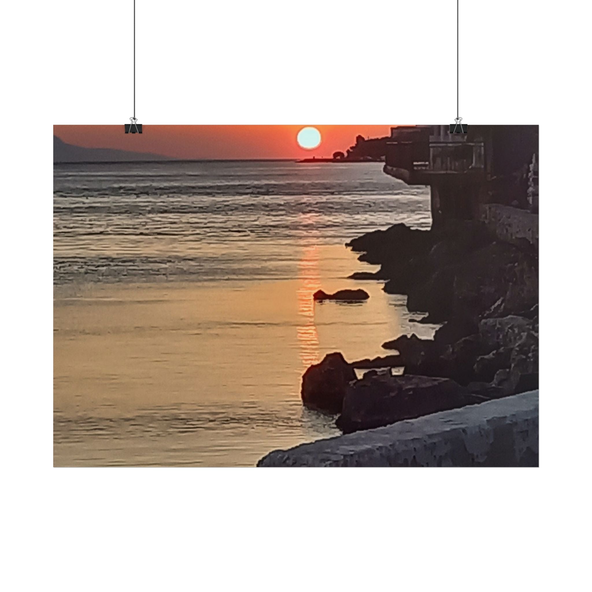 Sunset Seafront Poster — Mediterranean Coastal Sunset Wall Art