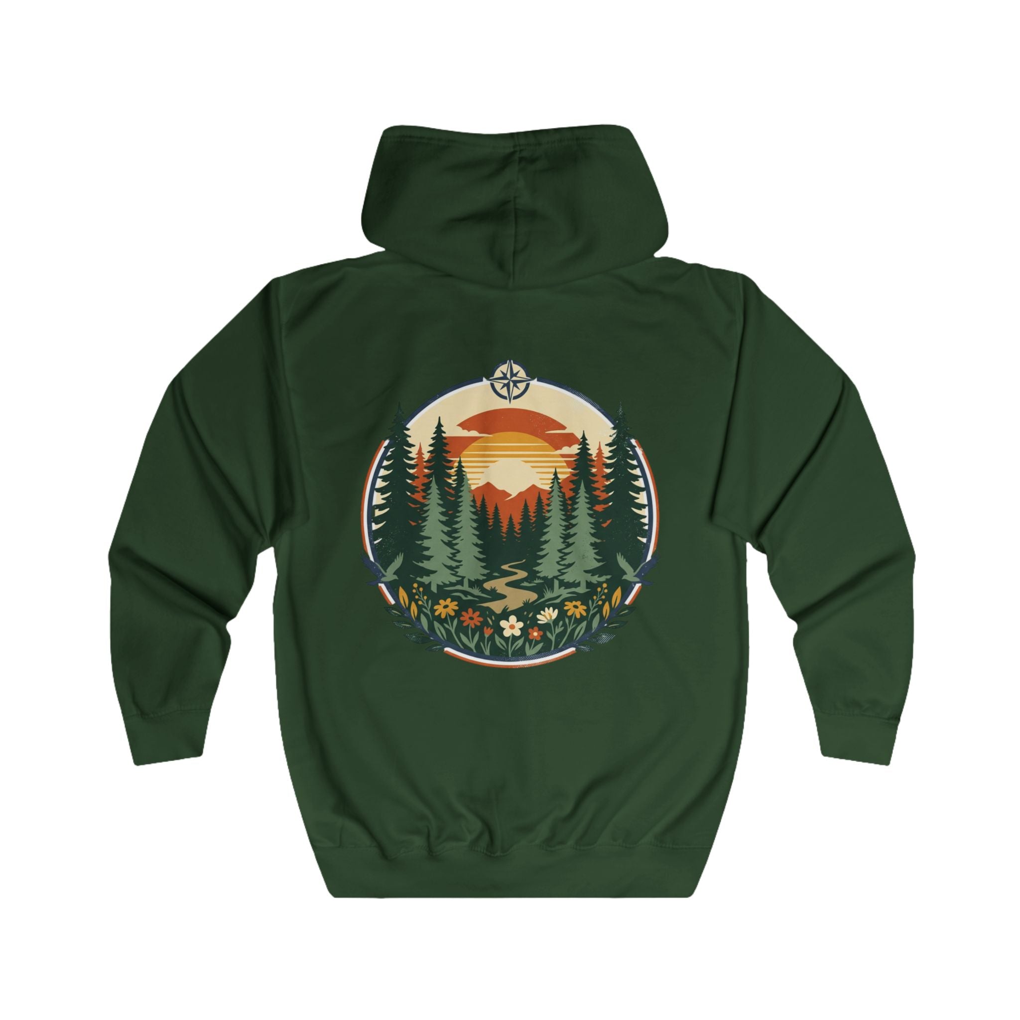 Nature Sunset Zip Hoodie — Forest Trail Graphic Full-Zip Hoodie