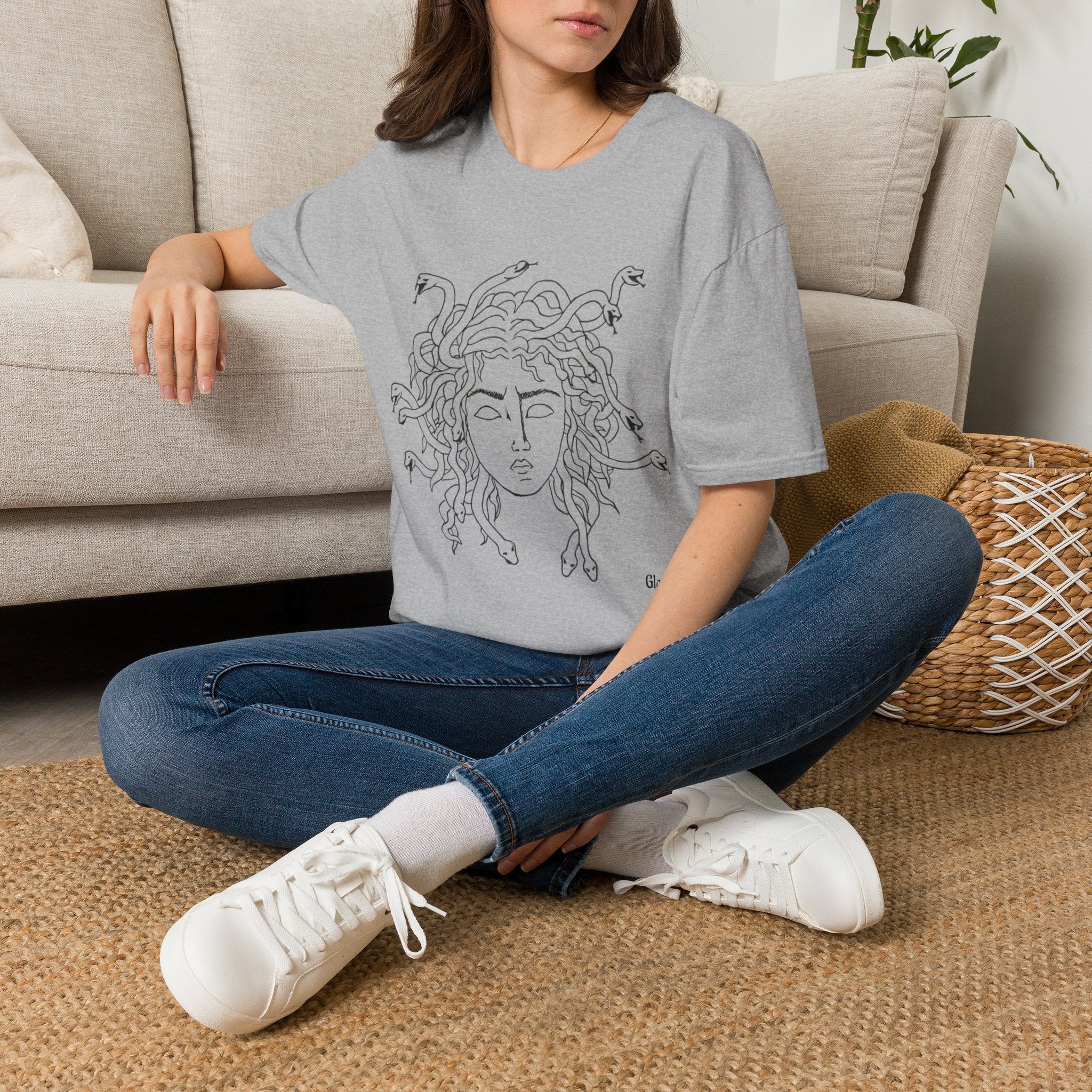 Medusa Line Art T-Shirt | Mythology Snake Hair Illustration