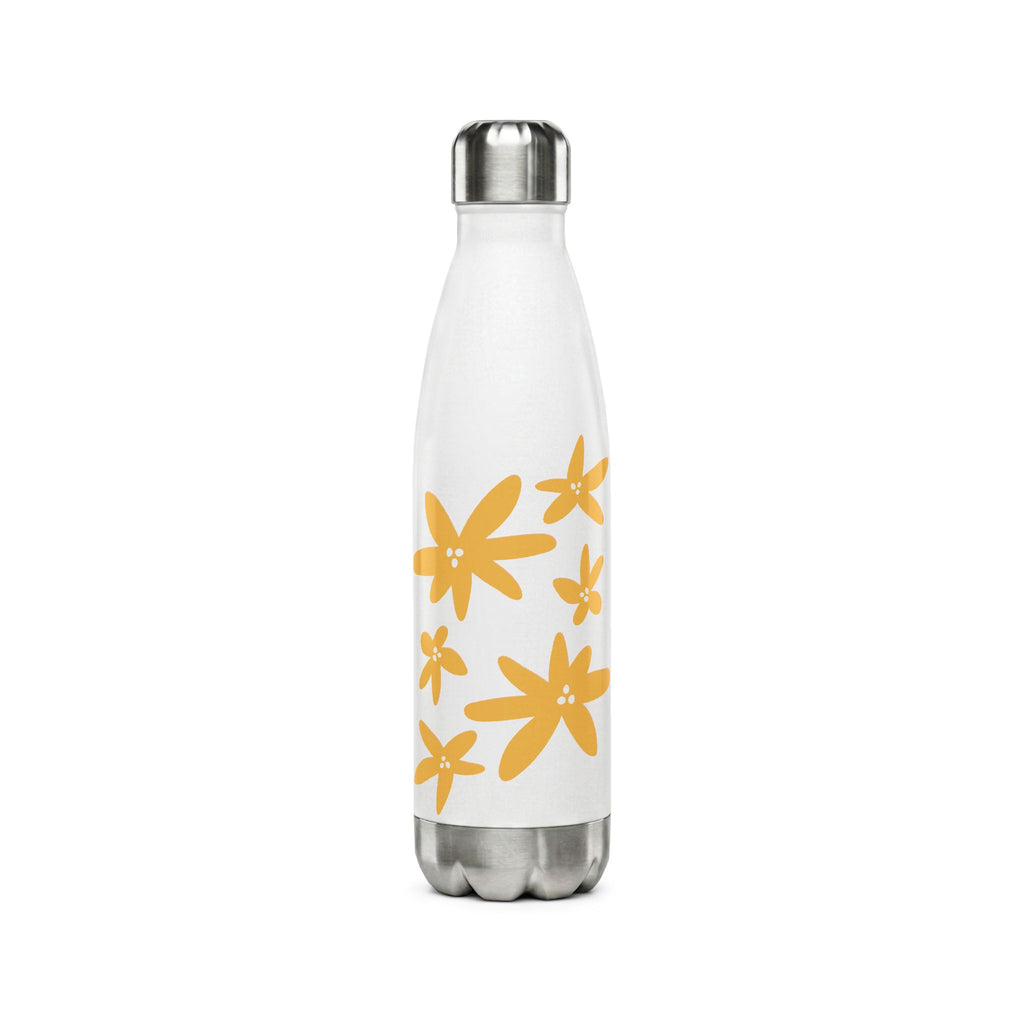 17oz Stainless Steel Water Bottle — White with Yellow Floral Daisies