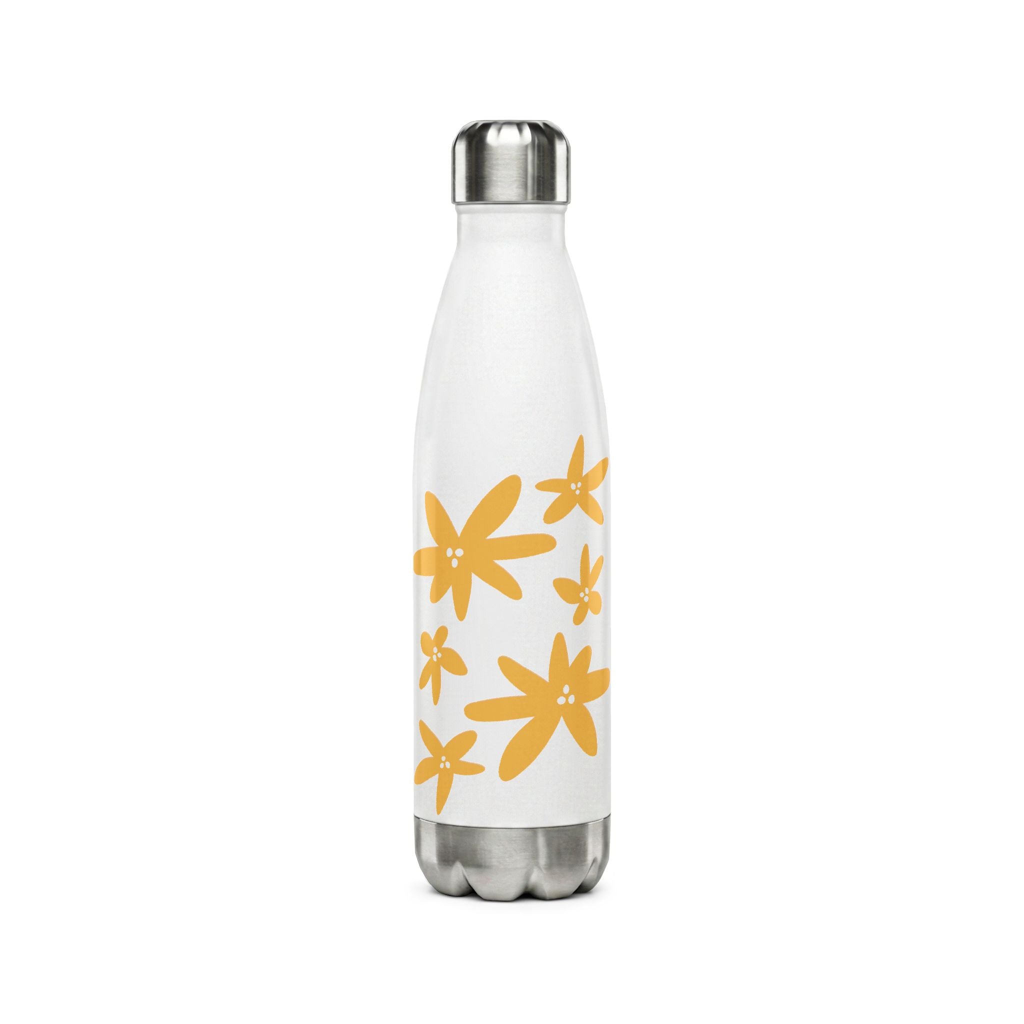 17oz Stainless Steel Water Bottle — White with Yellow Floral Daisies