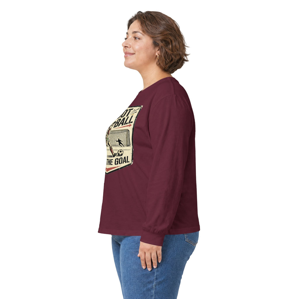 Shoot the Ball Soccer Long Sleeve Tee — Make the Goal Vintage Graphic