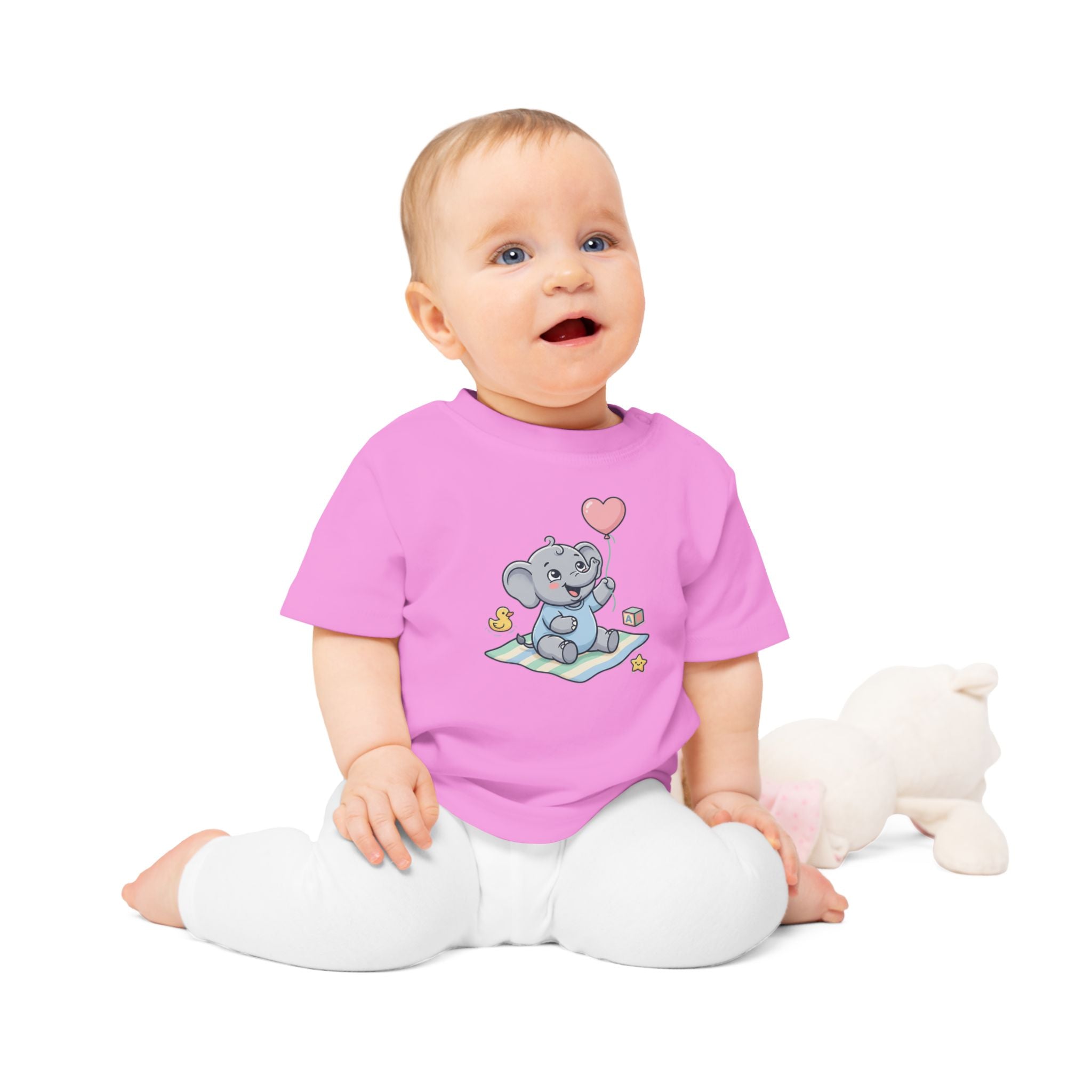 Cute Elephant Baby Tee — Heart Balloon Nursery Shirt for Newborns & Baby Showers
