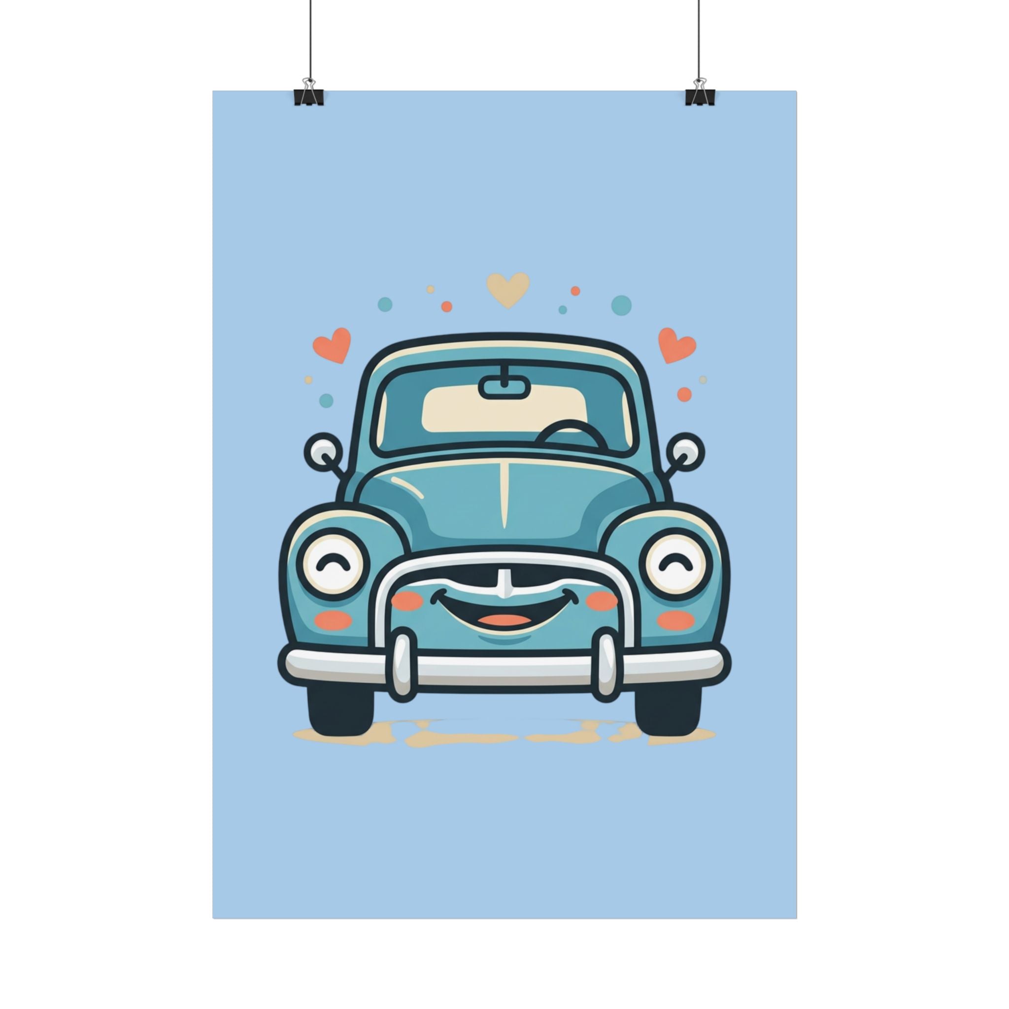 Cute Retro Car Poster — Smiling Vintage Car Wall Art for Kids’ Room