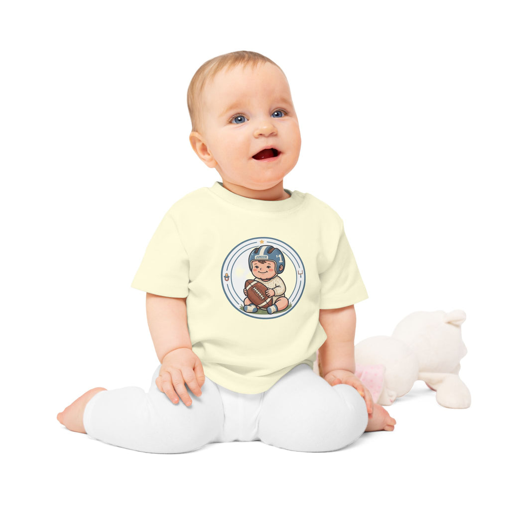 Baby Football Tee – Cute Baby with Helmet & Football Graphic