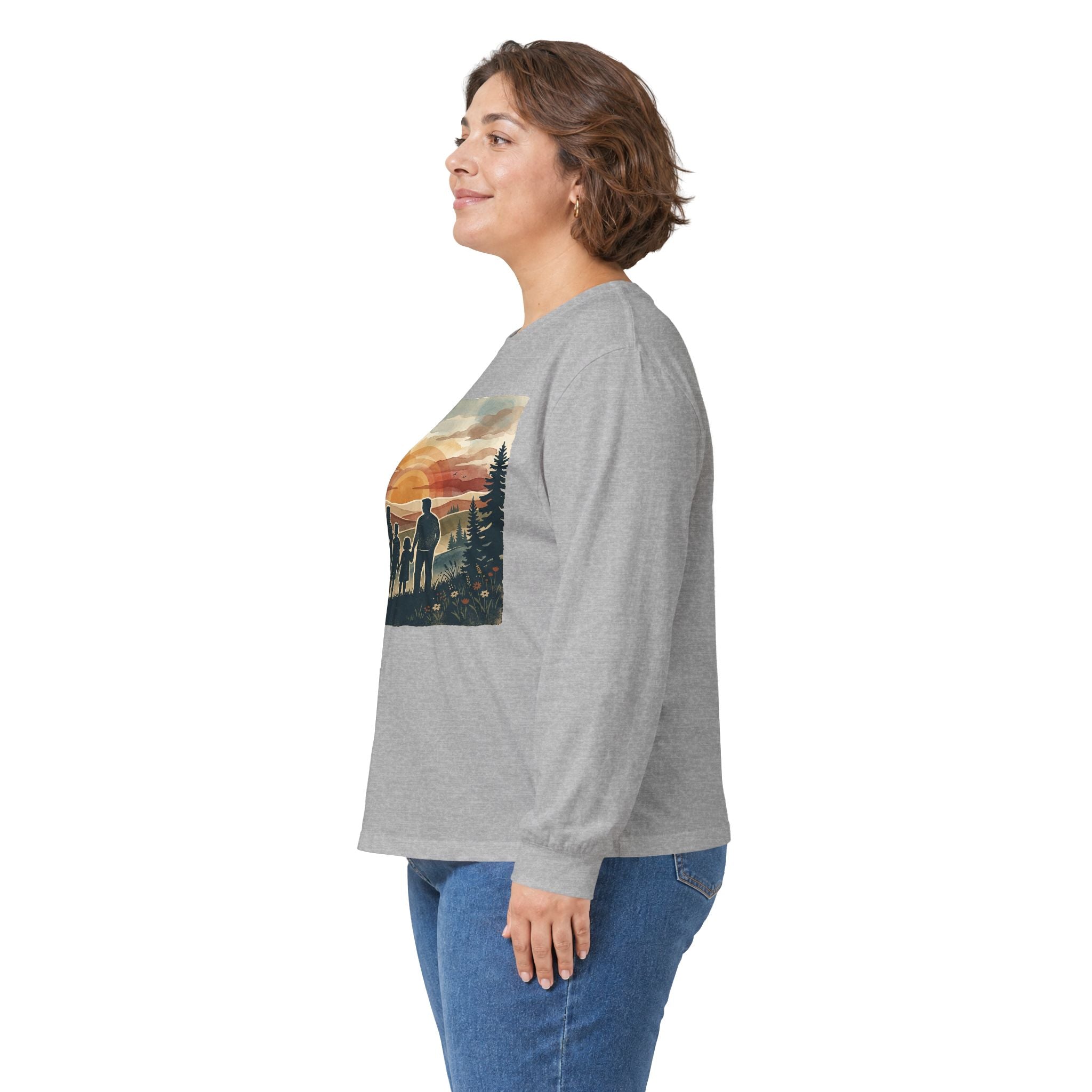 Family Camping Sunset Long Sleeve Tee — Silhouette Outdoor Graphic Shirt