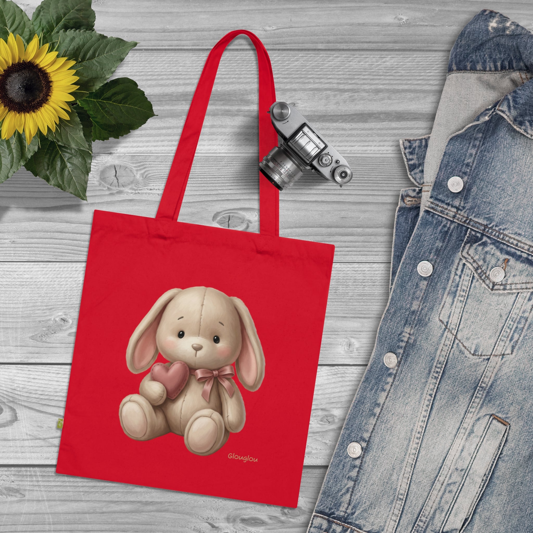 Navy Tote Bag with Cute Plush Bunny Illustration – Kid-Friendly Gift Tote
