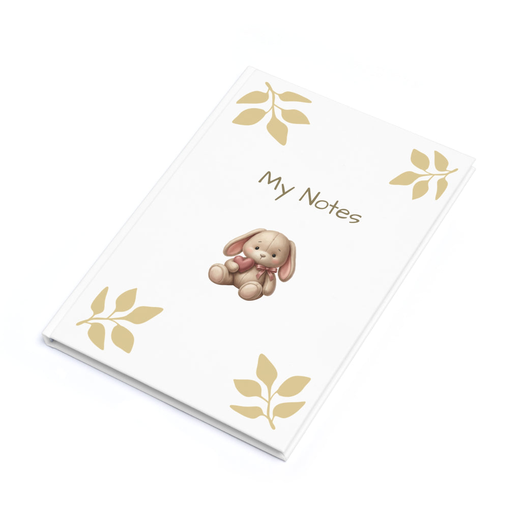 A5 Hardcover Journal — "My Notes" Floral Leaf Design, Elegant Gold Corner Notebook
