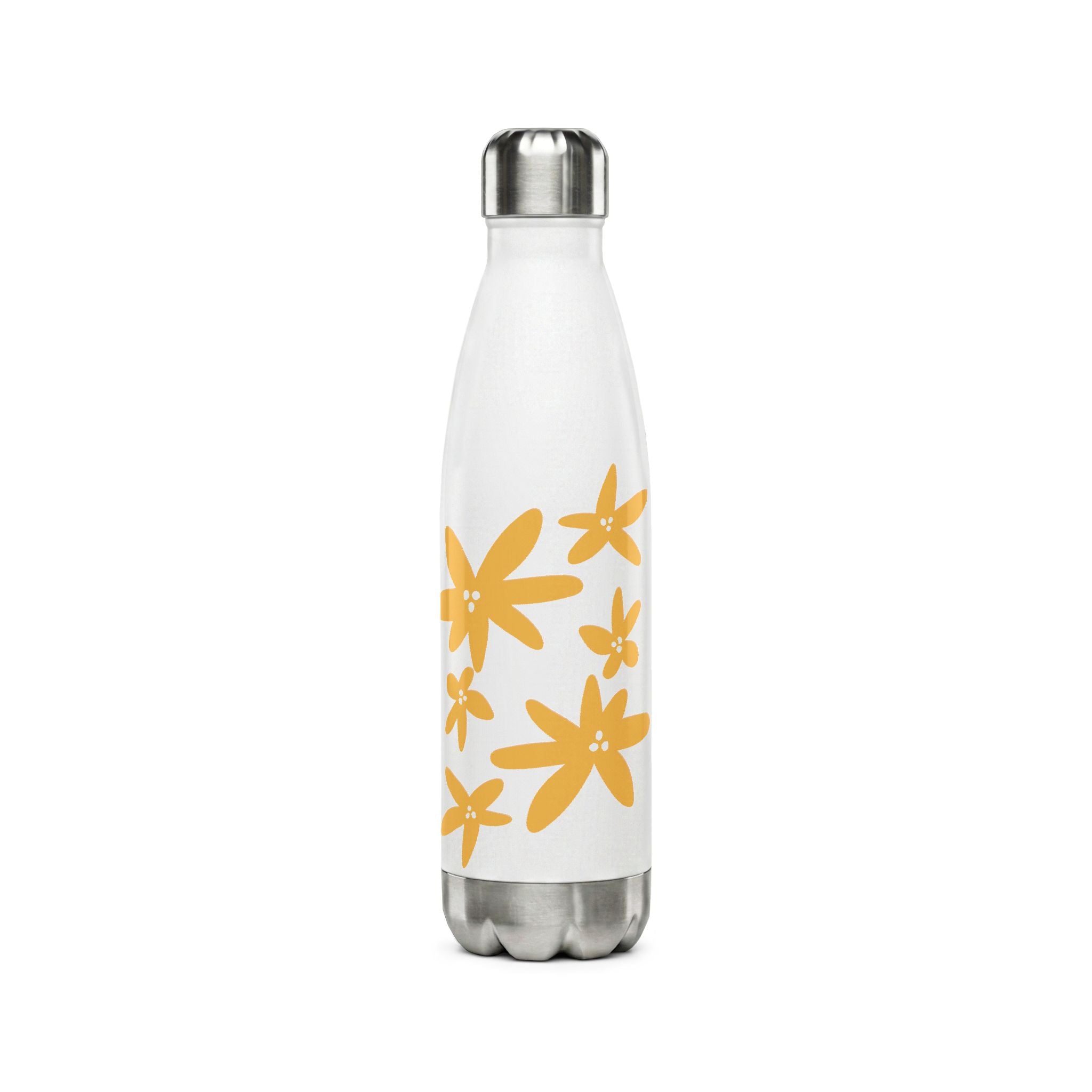 17oz Stainless Steel Water Bottle — White with Yellow Floral Daisies
