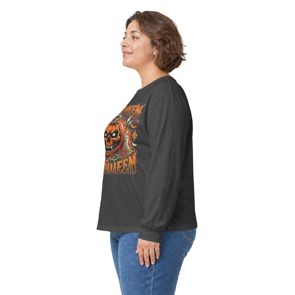 Halloween Pumpkin Long Sleeve Tee — Retro Scary Jack-O'-Lantern Graphic