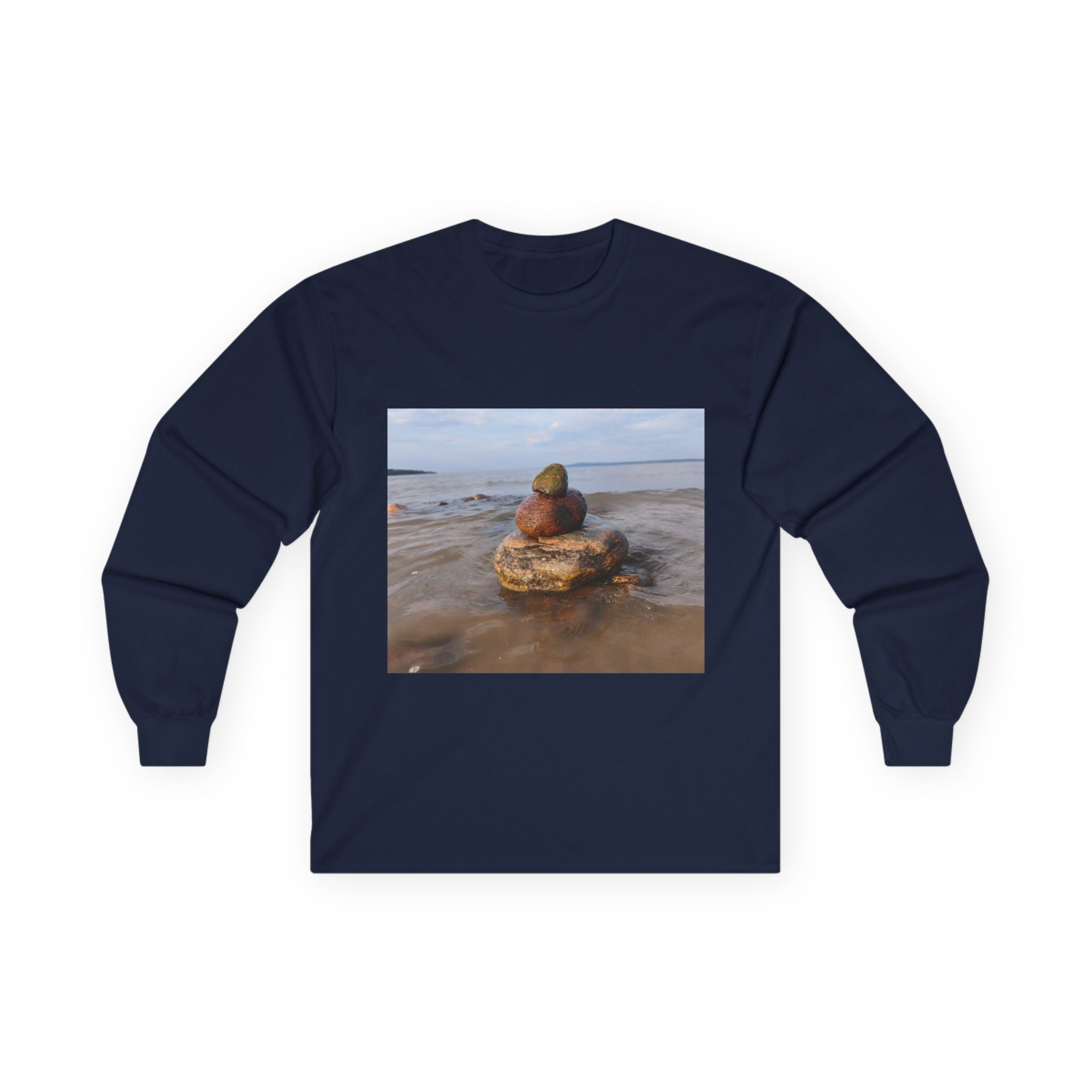 Stacked Beach Rocks Long Sleeve Tee — Coastal Zen Nature Shirt
