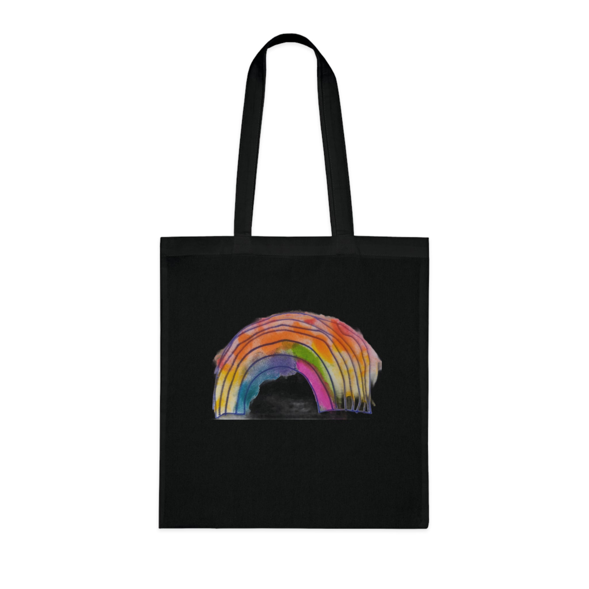 Watercolor Rainbow Cotton Tote Bag — Colorful Hand-Painted Grocery & Everyday Market Tote