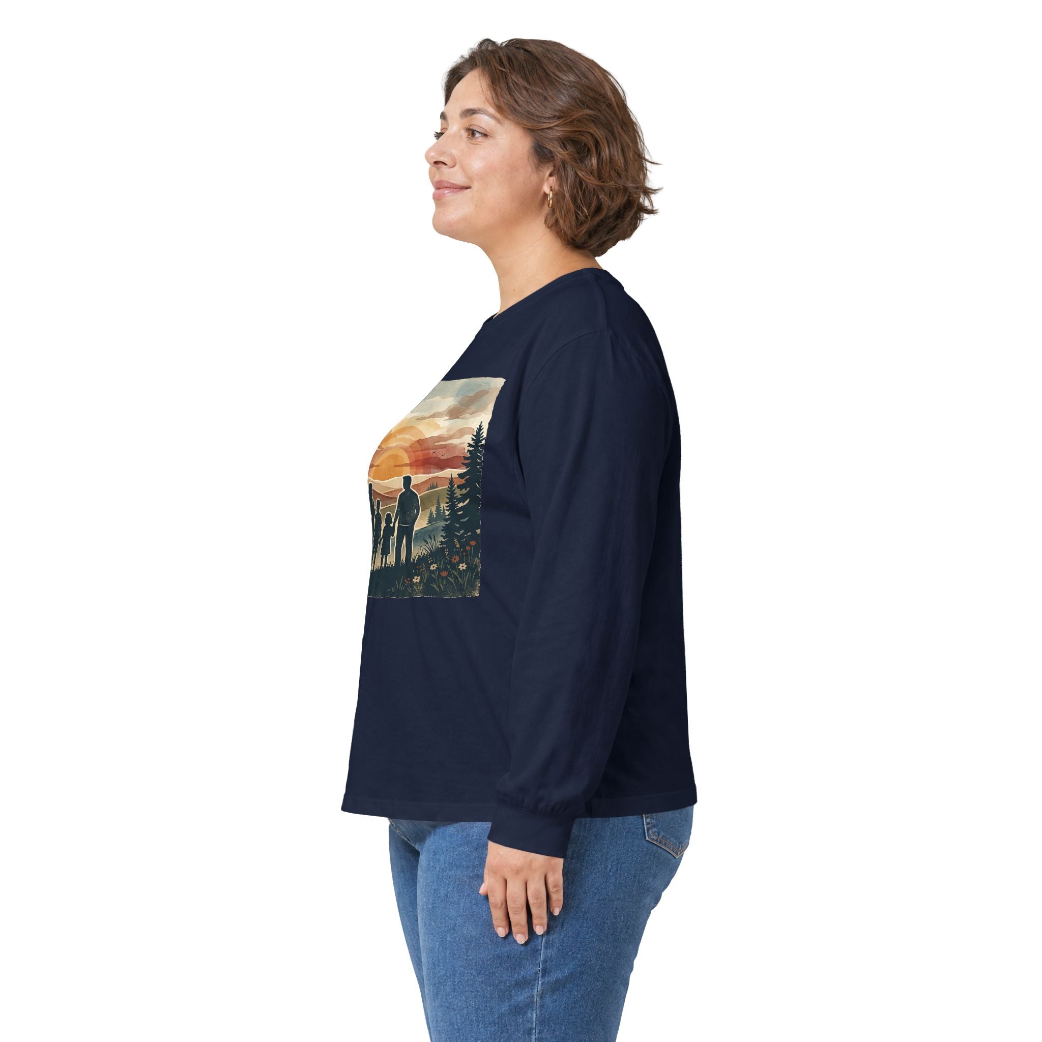 Family Camping Sunset Long Sleeve Tee — Silhouette Outdoor Graphic Shirt