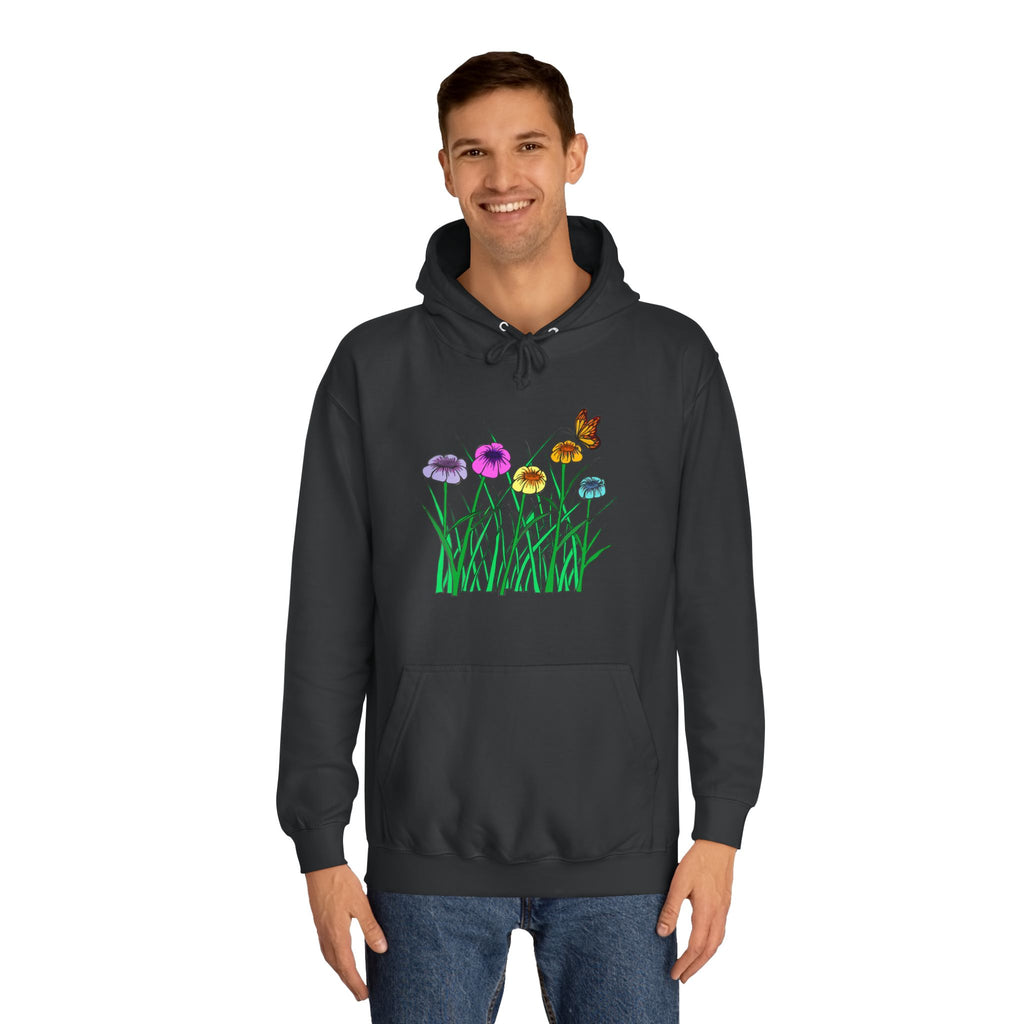 Floral Meadow Hoodie – Colorful Wildflowers & Butterfly Graphic